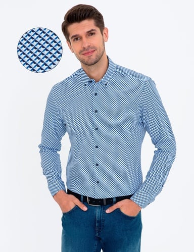 Lacivert Slim Fit Uzun Kollu Gömlek