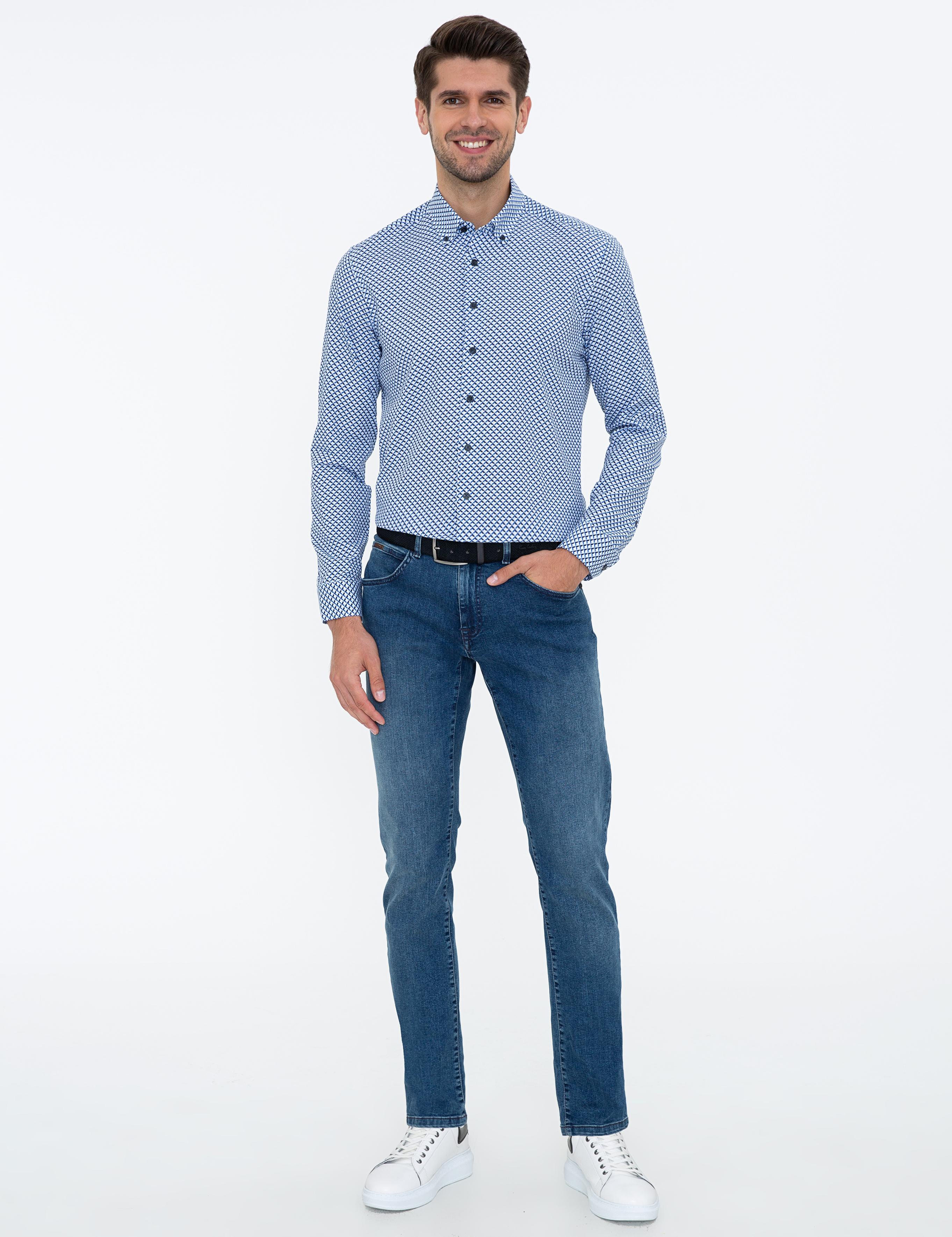 Lacivert Slim Fit Uzun Kollu Gömlek