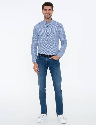 Lacivert Slim Fit Uzun Kollu Gömlek