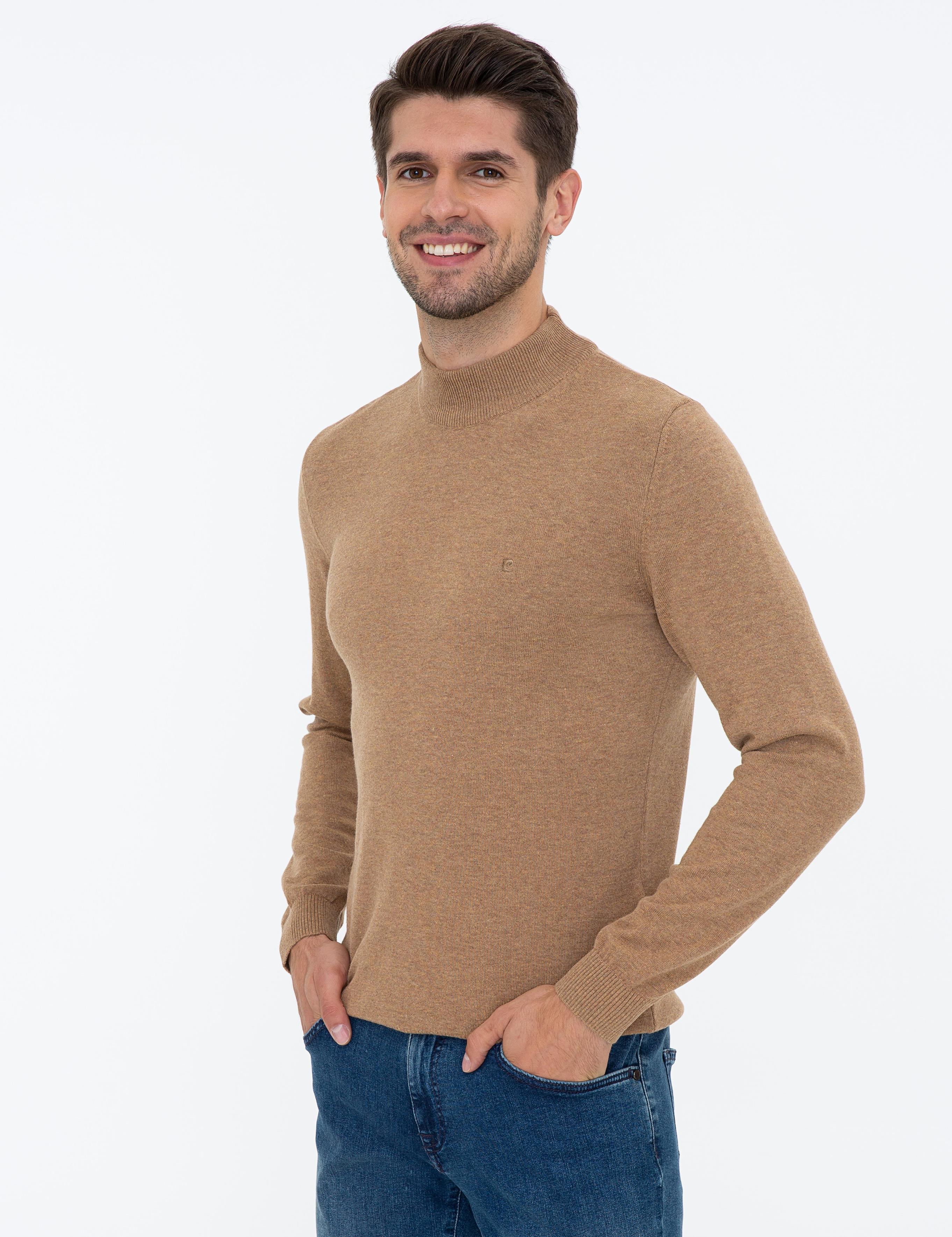 Camel Melanj Slim Fit Yarım Balıkçı Yaka Basic Triko Kazak