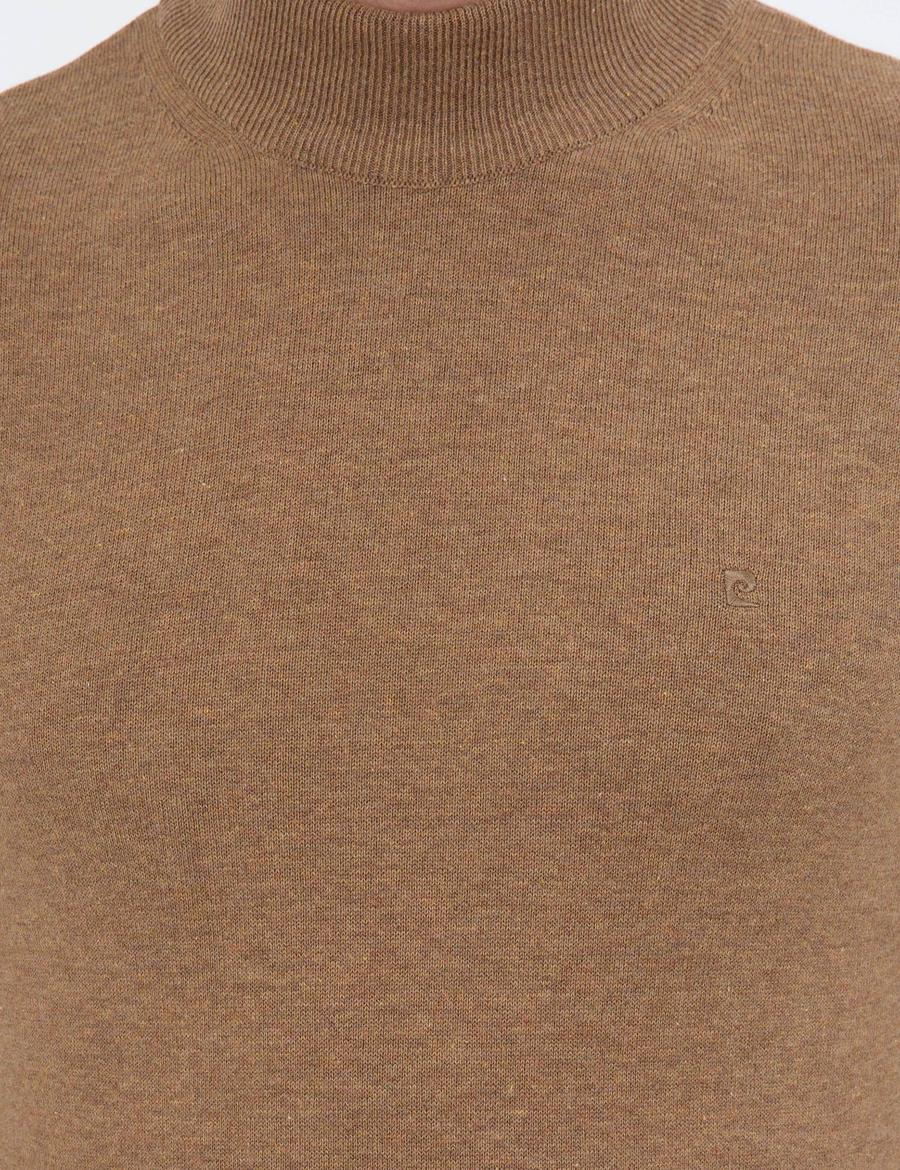 Camel Melanj Slim Fit Yarım Balıkçı Yaka Basic Triko Kazak