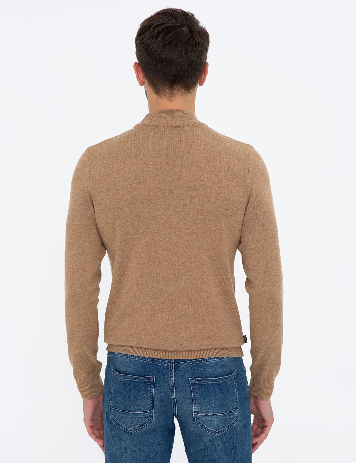 Camel Melanj Slim Fit Yarım Balıkçı Yaka Basic Triko Kazak - 50237780054