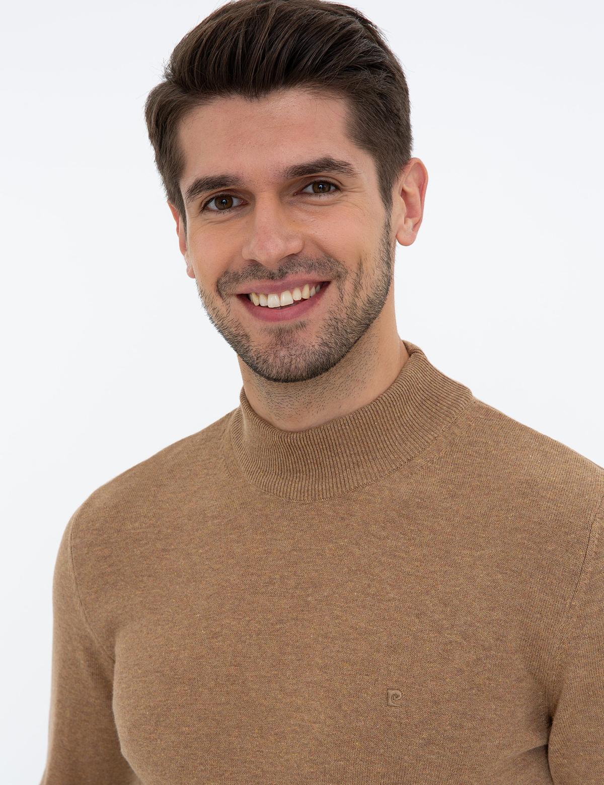 Camel Melanj Slim Fit Yarım Balıkçı Yaka Basic Triko Kazak - 50237780054