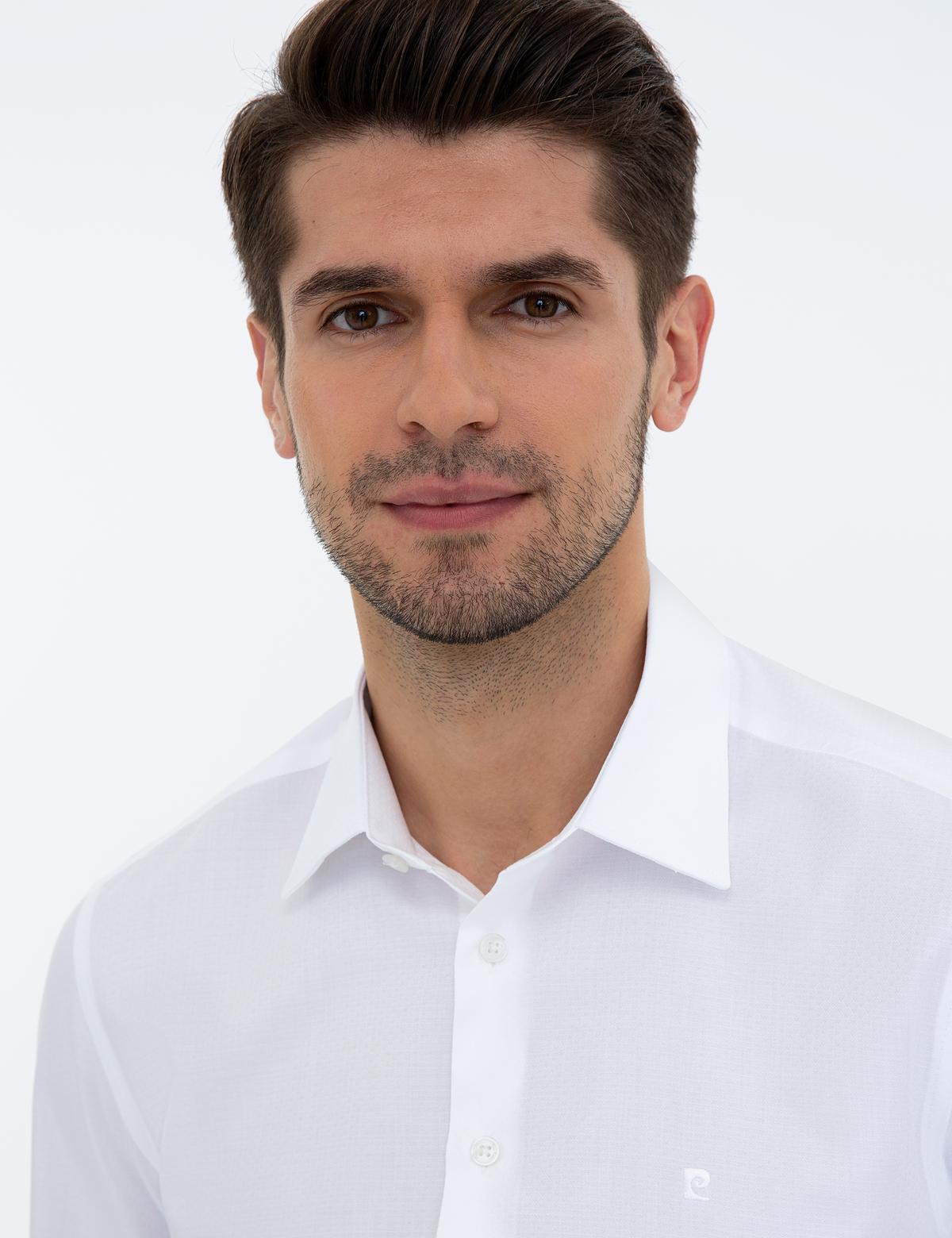 Beyaz Slim Fit Armürlü Gömlek - 50241517007