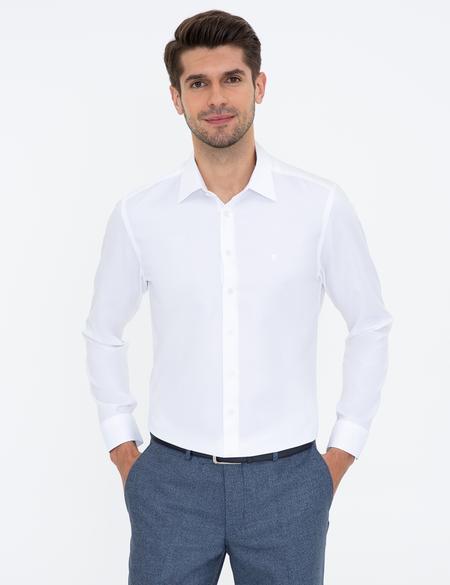 Beyaz Slim Fit Armürlü Gömlek - 50241517007