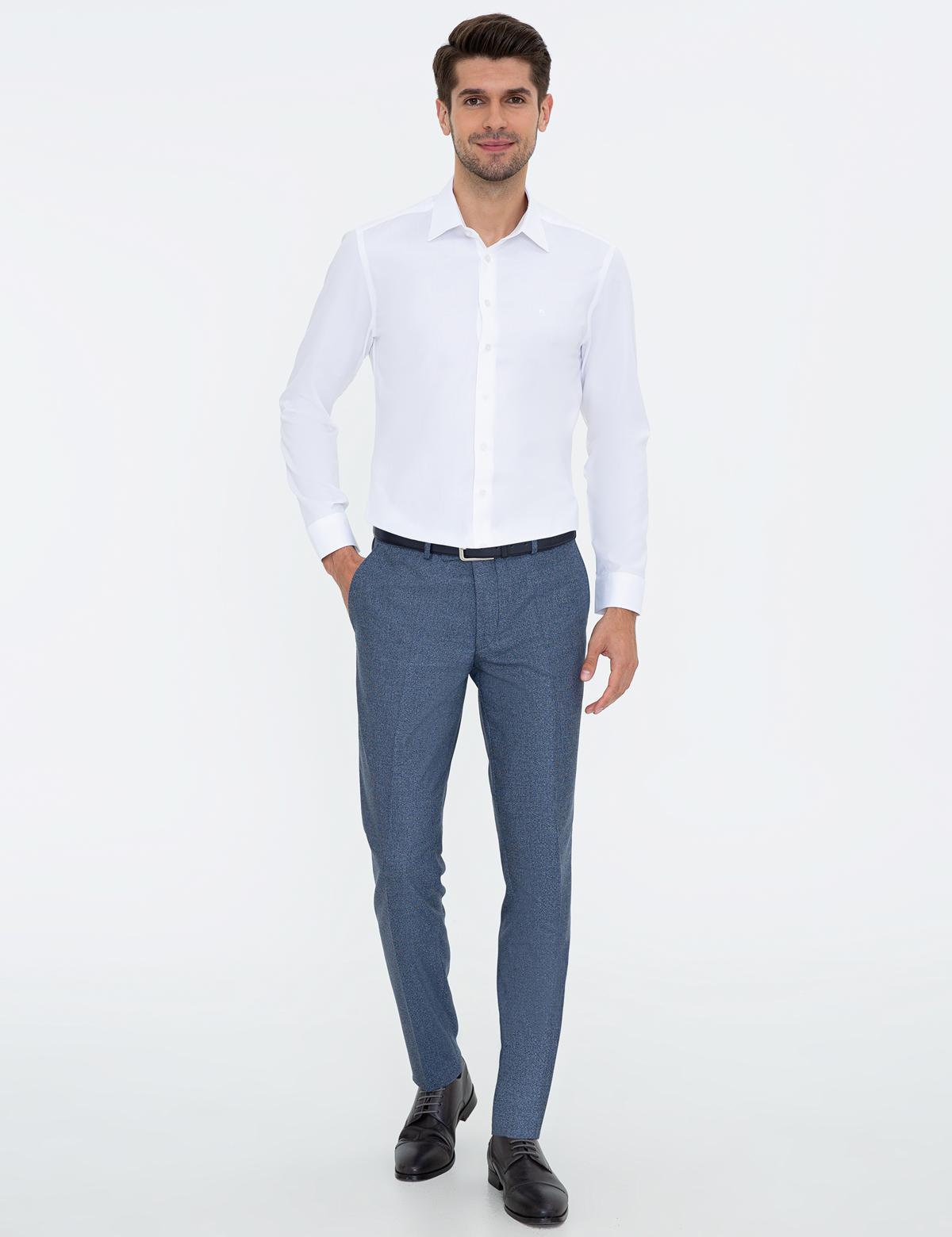 Beyaz Slim Fit Armürlü Gömlek - 50241517007