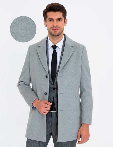 Açık Gri Ex. Slim Fit Kaşe Kaban - 50238895039