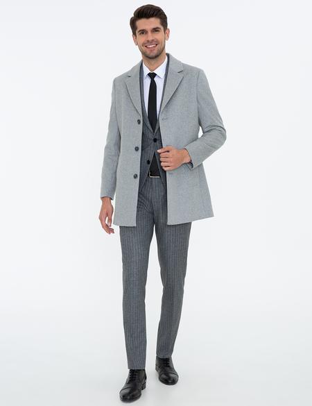 Açık Gri Ex. Slim Fit Kaşe Kaban - 50238895039