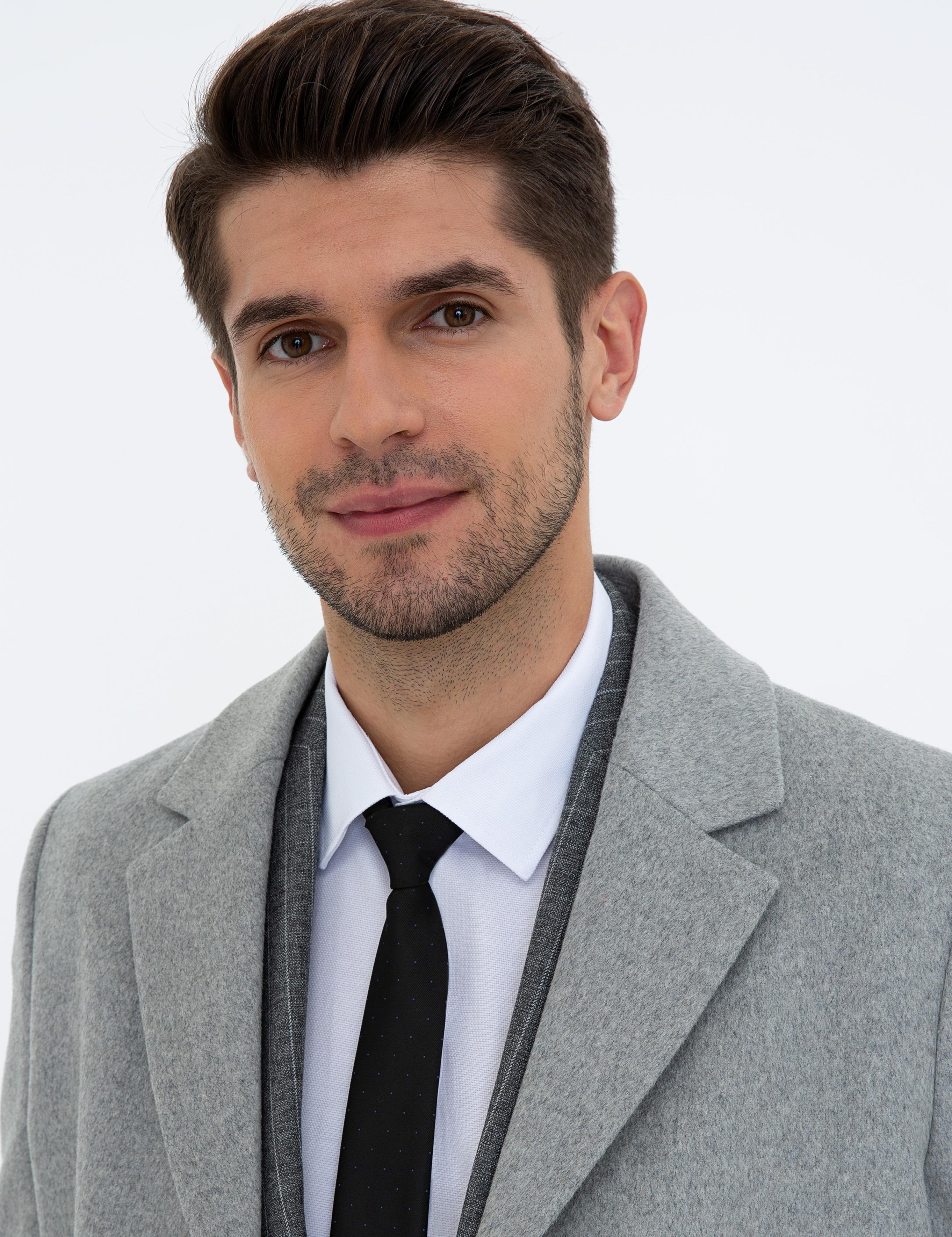 Açık Gri Ex. Slim Fit Kaşe Kaban