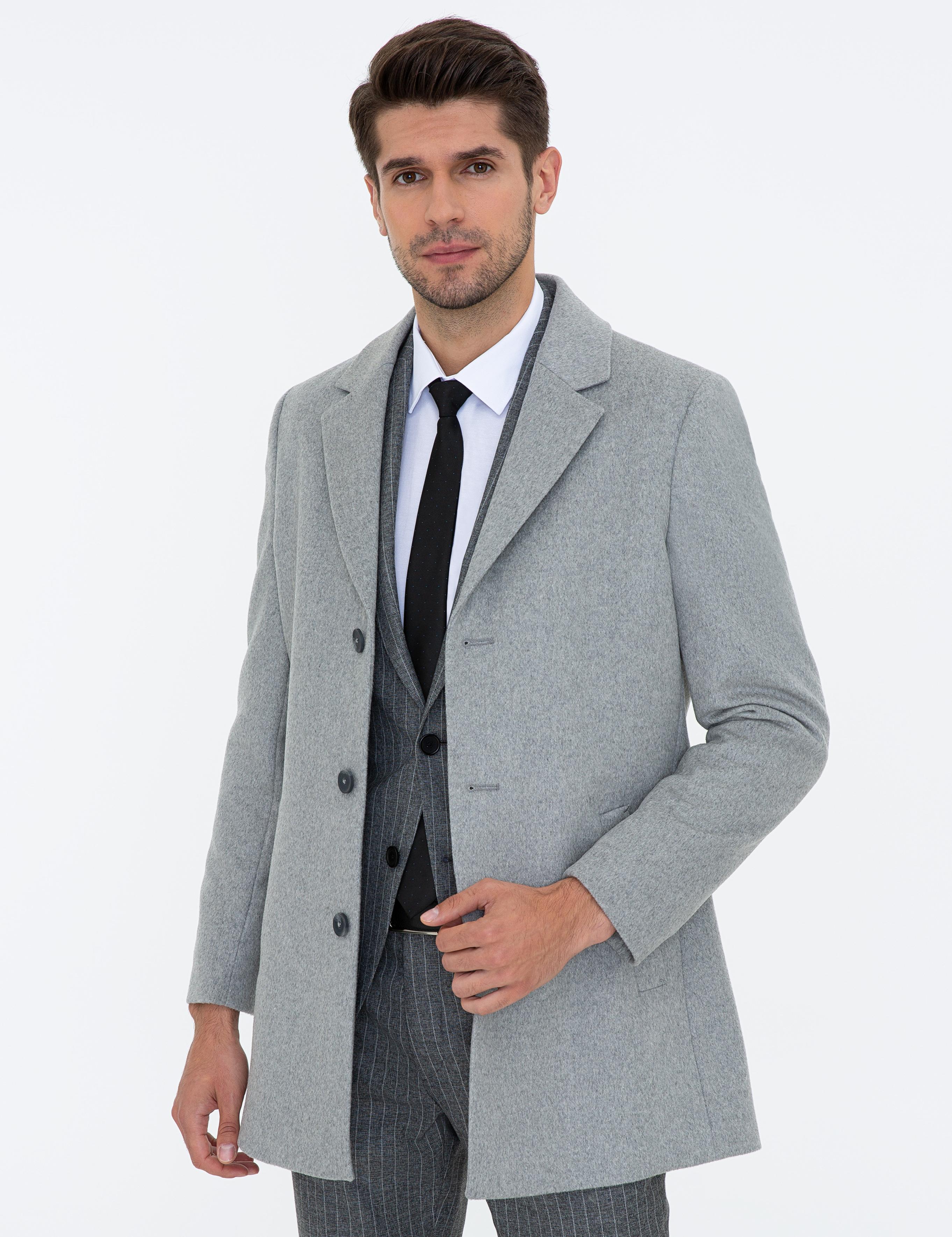 Açık Gri Ex. Slim Fit Kaşe Kaban