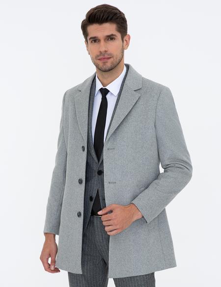 Açık Gri Ex. Slim Fit Kaşe Kaban - 50238895039