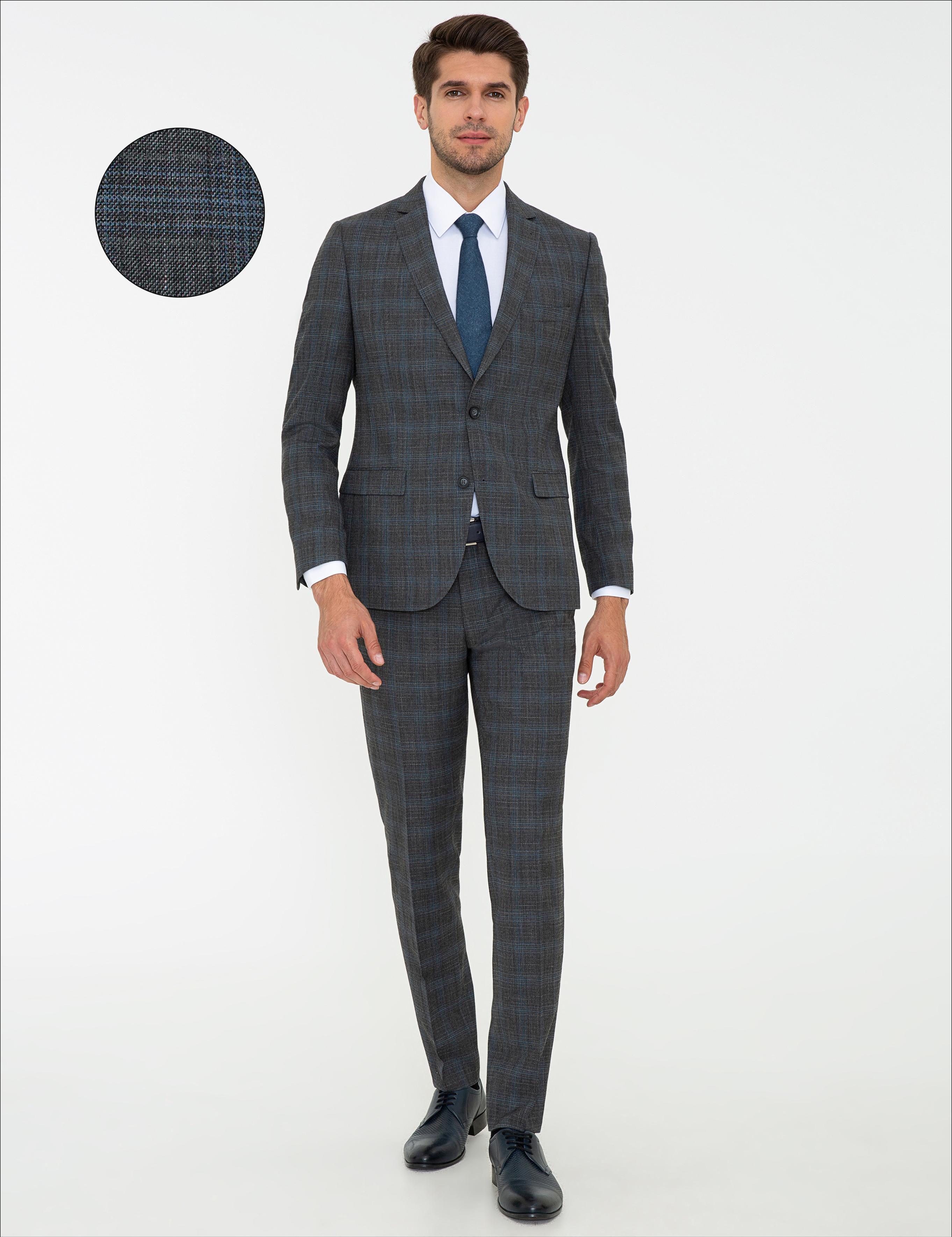 Ekose Füme Ekstra Slim Fit Takım Elbise