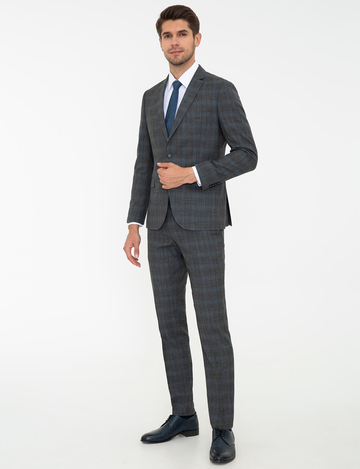 Ekose Füme Ekstra Slim Fit Takım Elbise - 50218414017