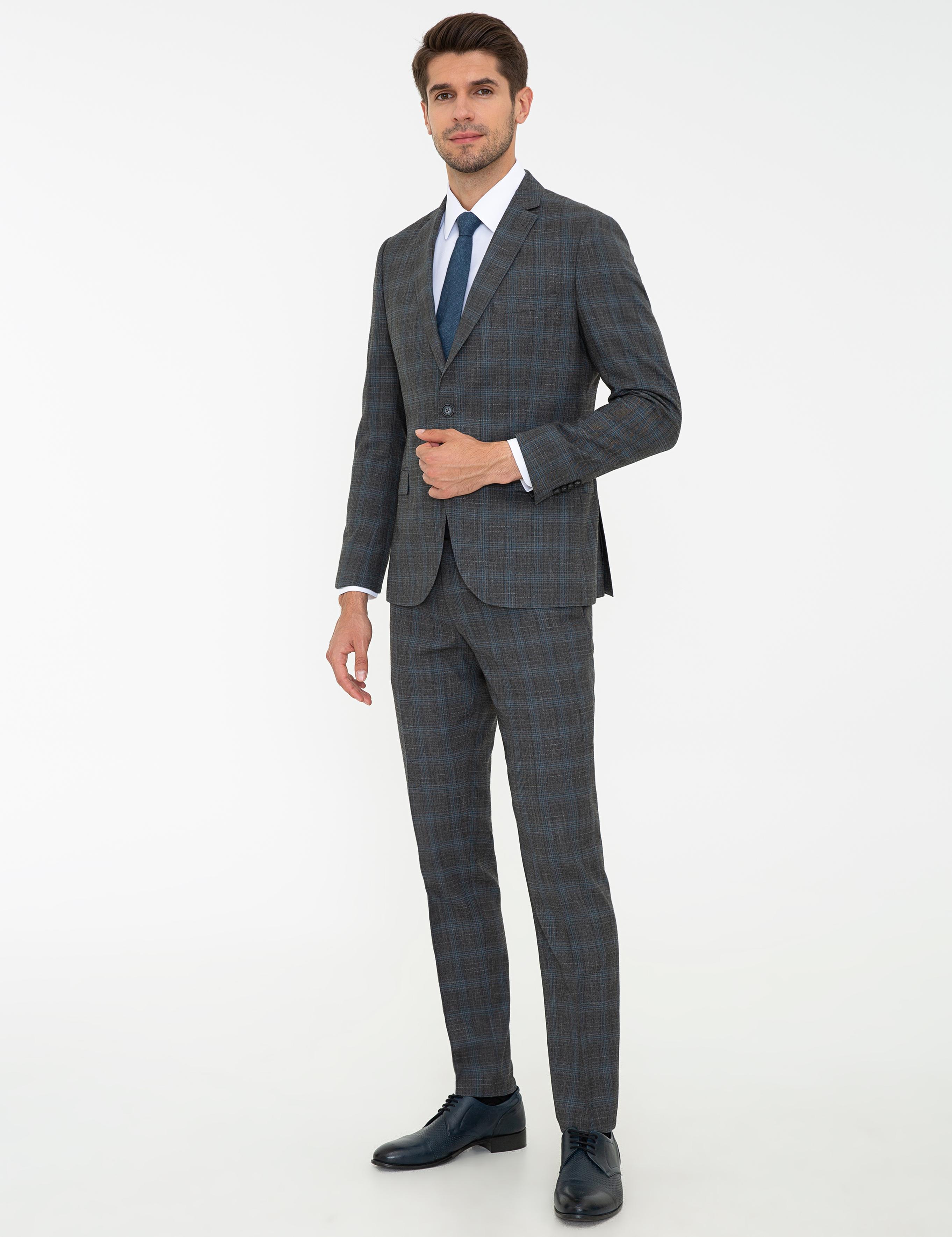 Ekose Füme Ekstra Slim Fit Takım Elbise