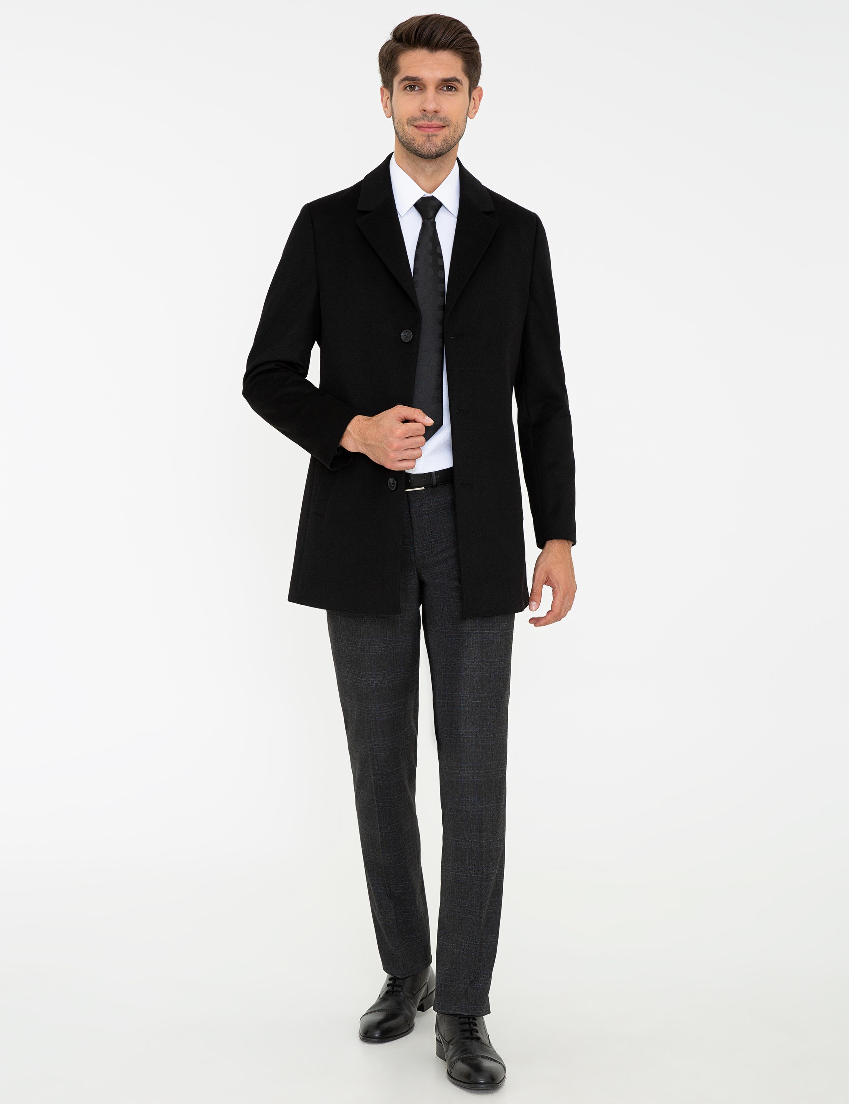 Siyah Ex. Slim Fit Kaban Kaşe