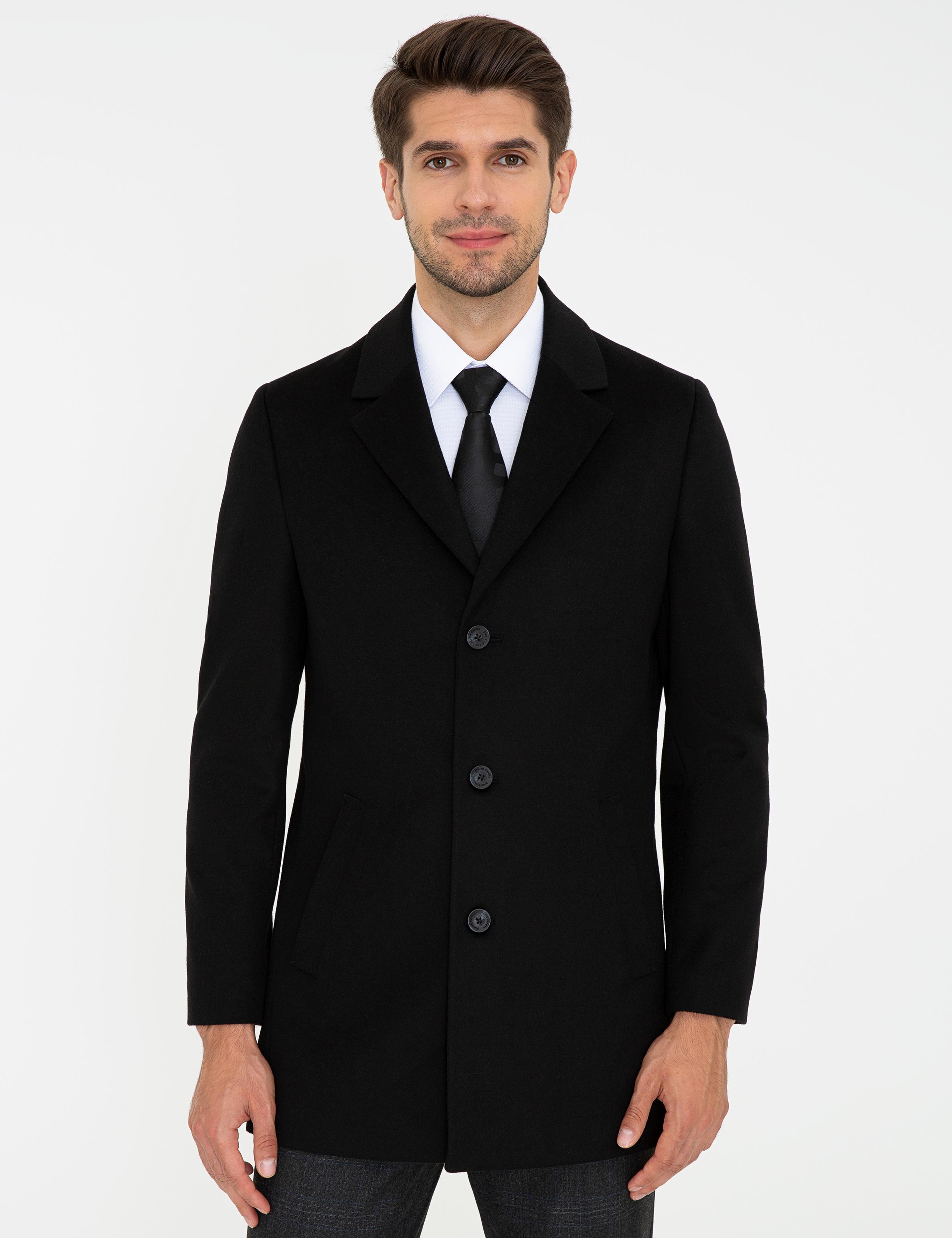 Siyah Ex. Slim Fit Kaban Kaşe