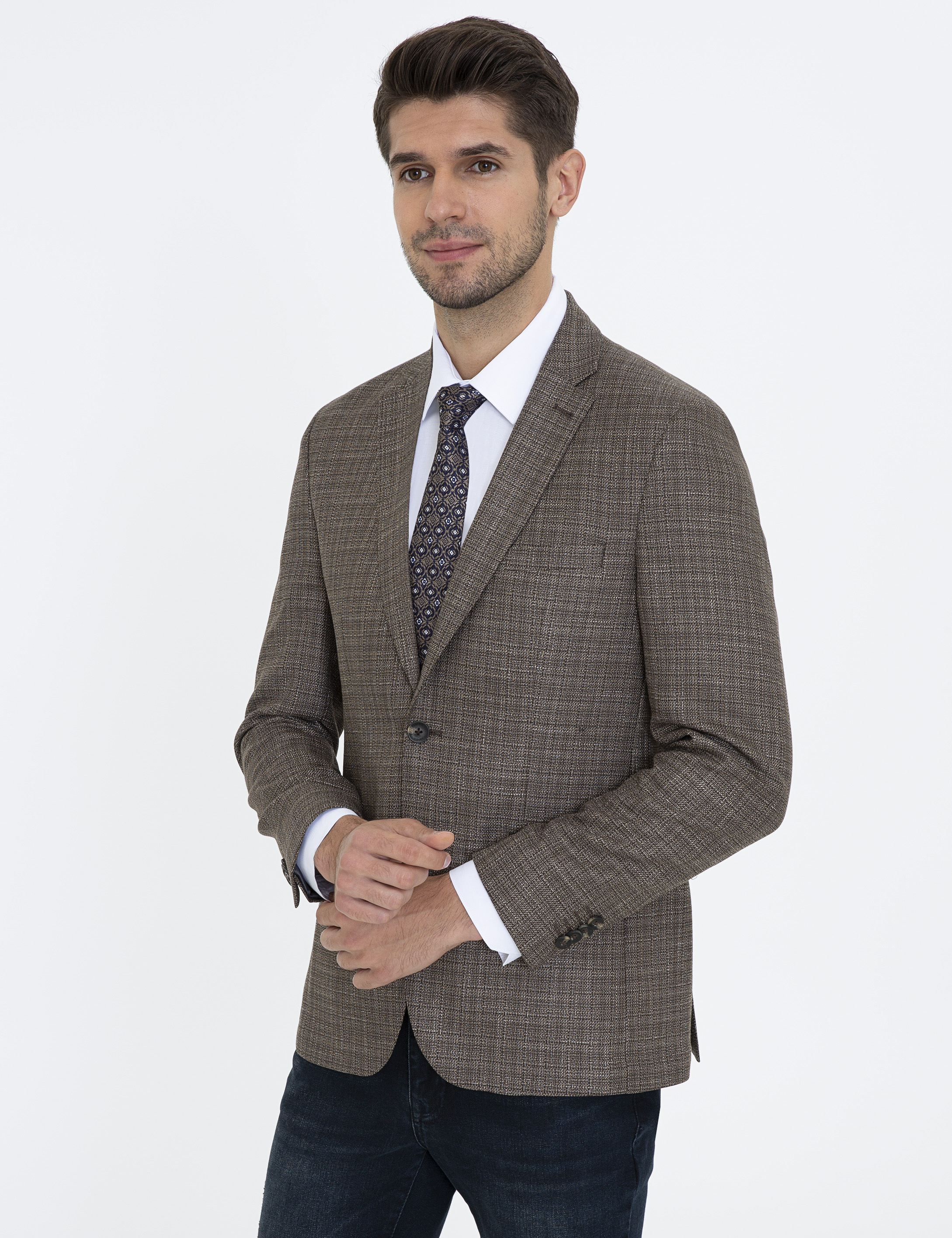 Açık Kahverengi Slim Fit Ceket - Image 3