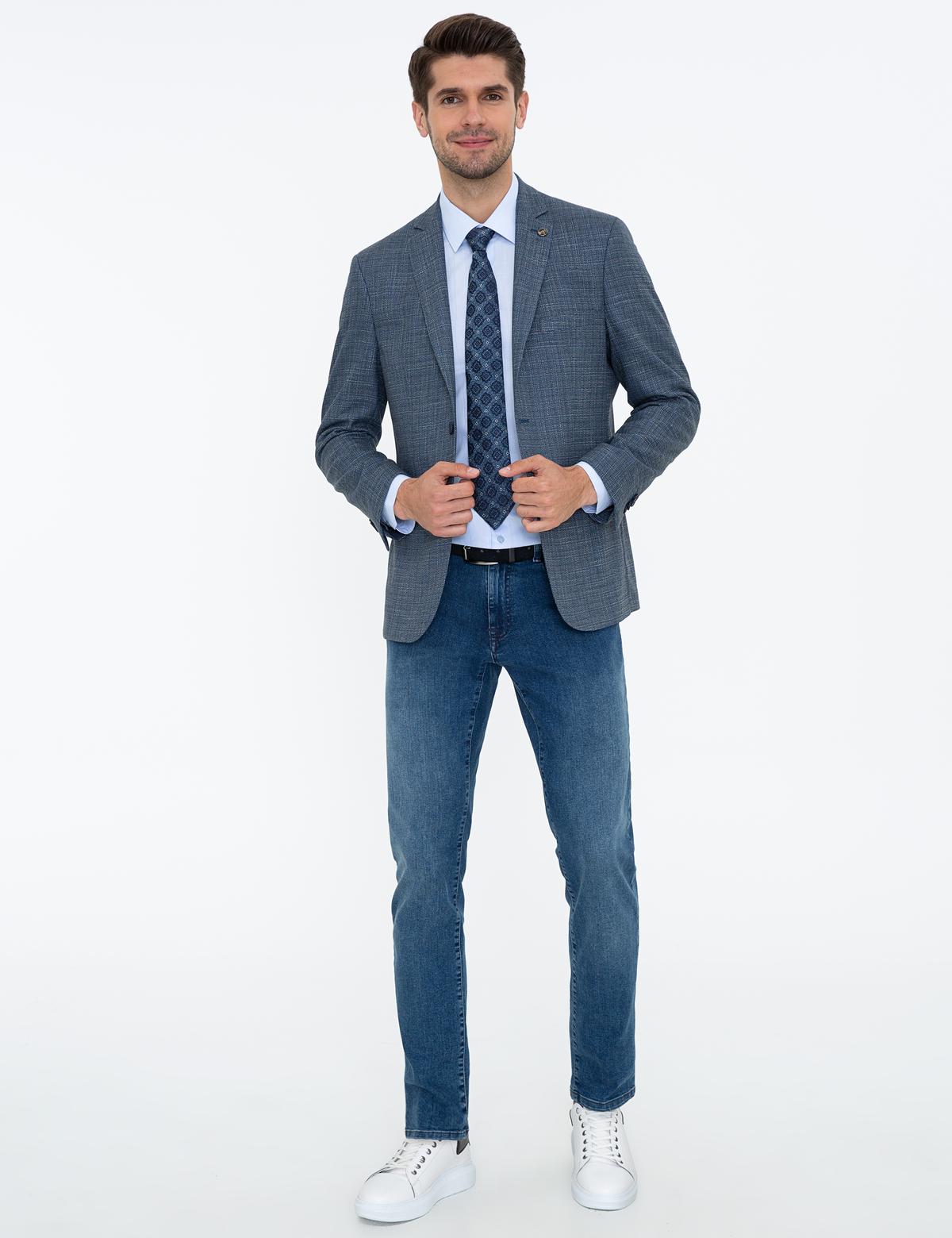 Koyu Mavi Slim Fit Ceket - 50228623146