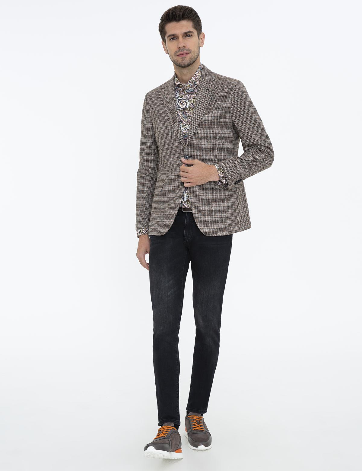 Kahverengi Slim Fit Ceket - 50238656071