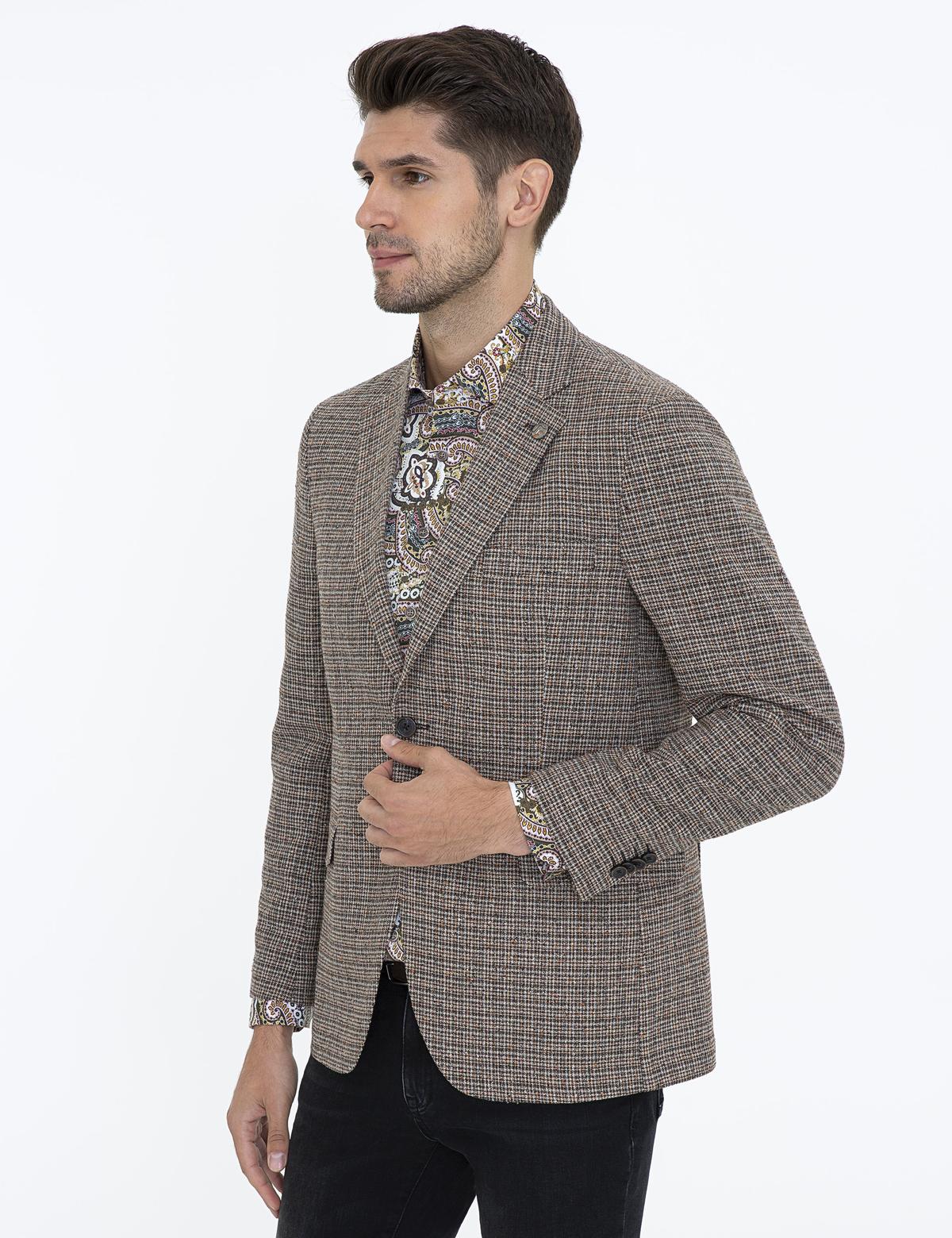 Kahverengi Slim Fit Ceket - 50238656071