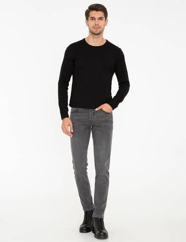 Siyah Slim Fit Bisiklet Yaka Basic Triko Kazak