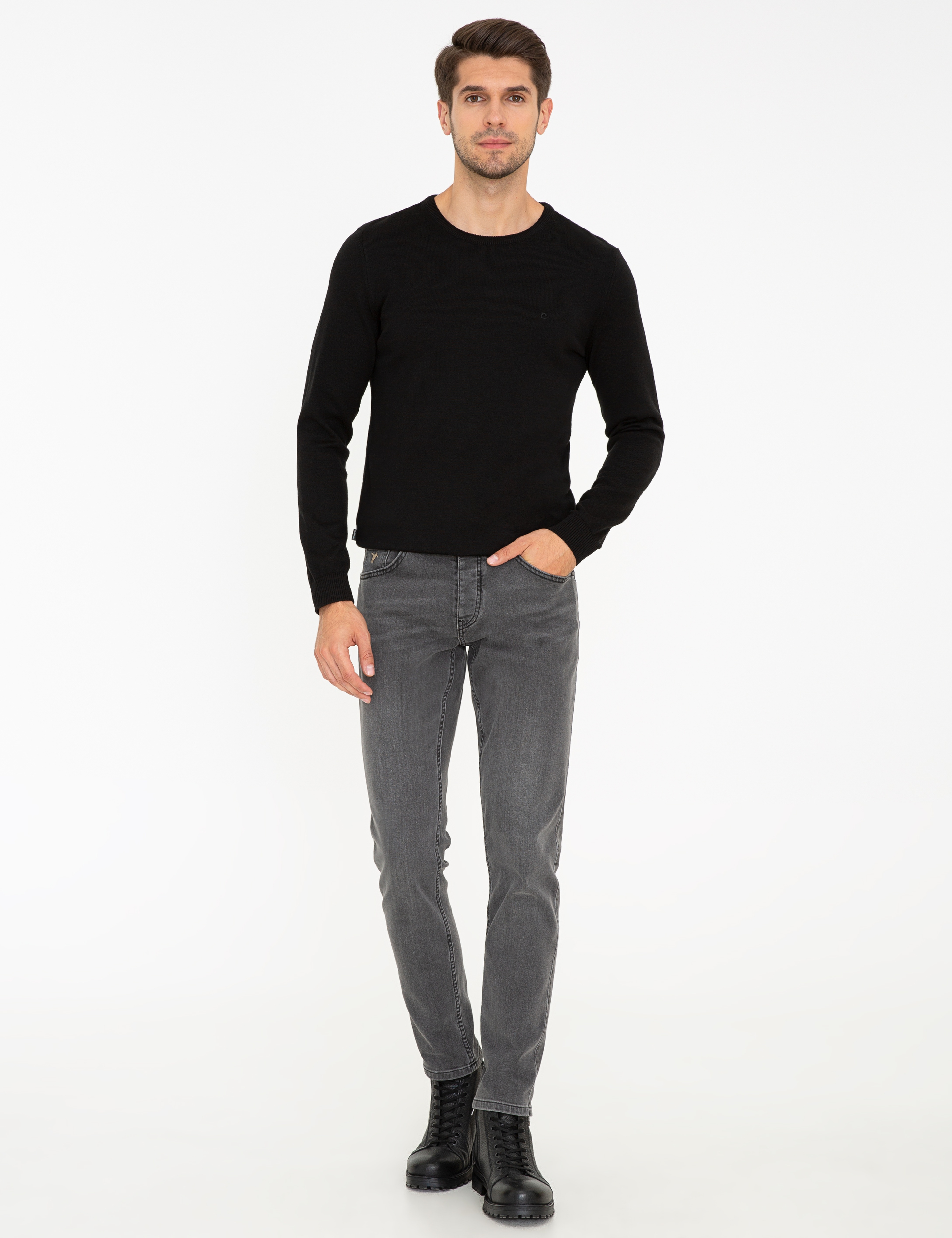Siyah Slim Fit Bisiklet Yaka Basic Triko Kazak - Image 5