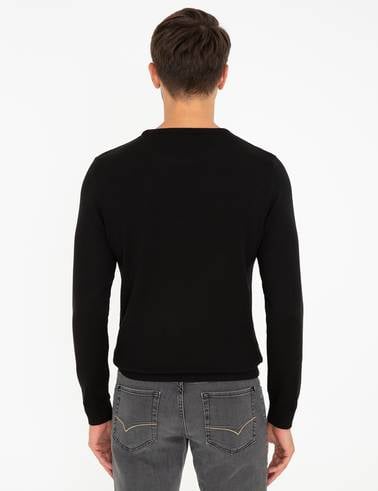 Siyah Slim Fit Bisiklet Yaka Basic Triko Kazak