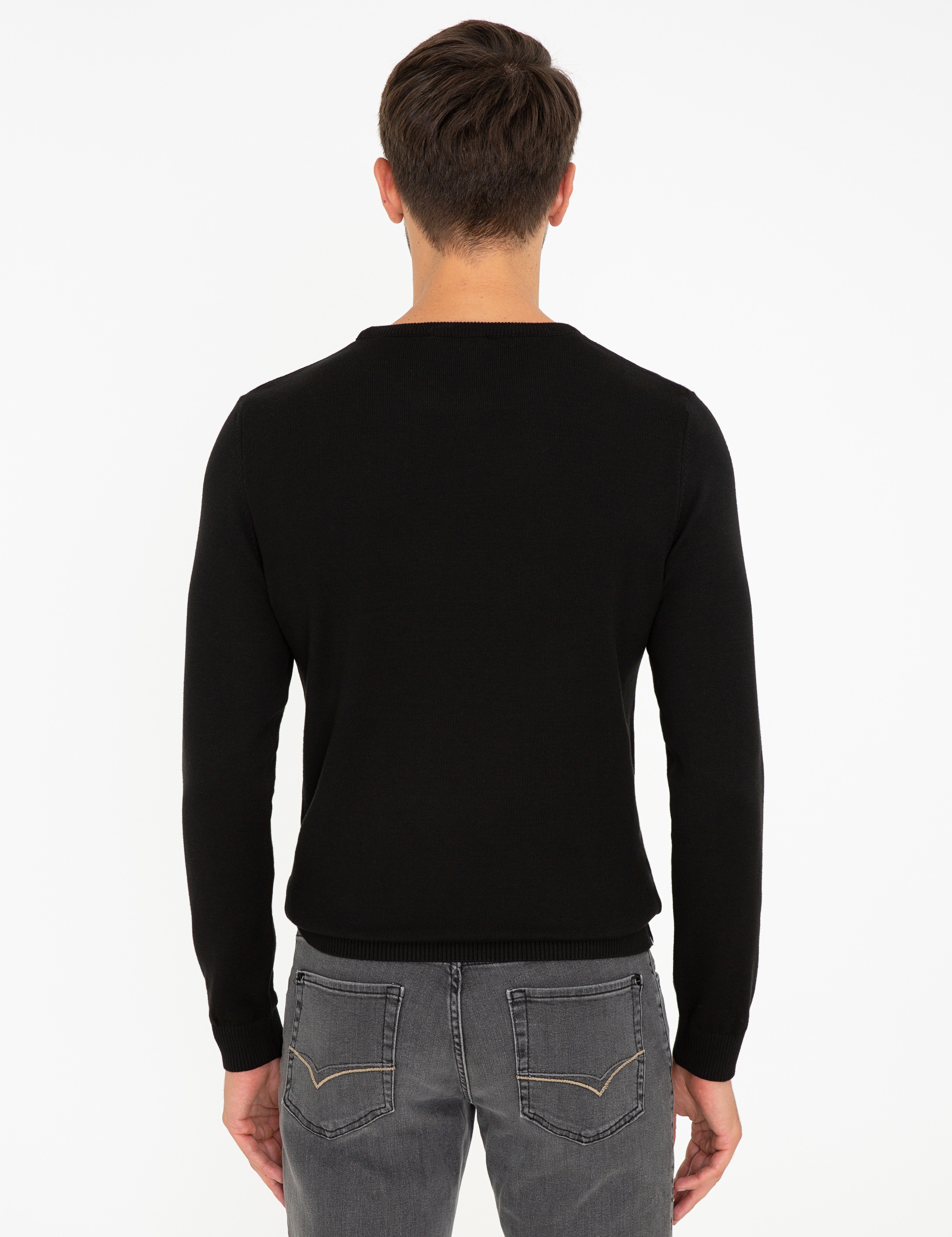 Siyah Slim Fit Bisiklet Yaka Basic Triko Kazak - Image 4