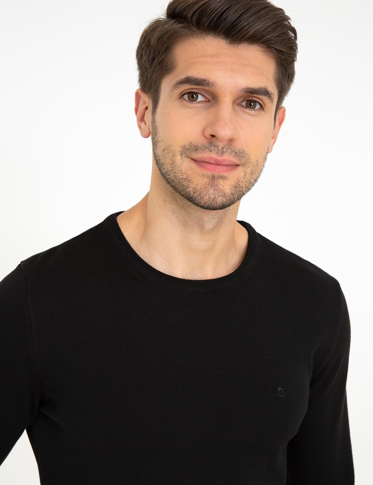 Siyah Slim Fit Bisiklet Yaka Basic Triko Kazak - 50237801003