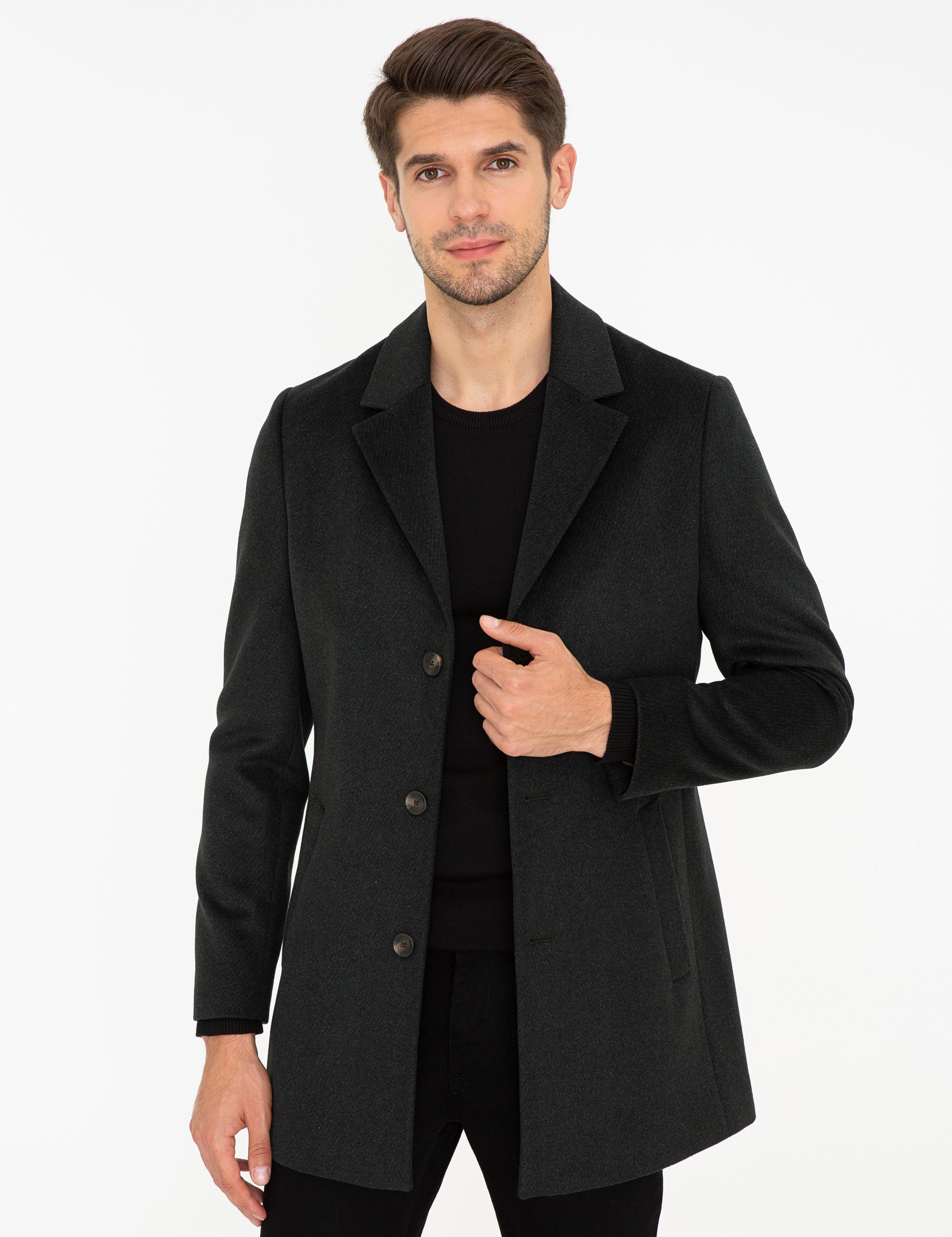 Haki Ex. Slim Fit Kaşe Kaban