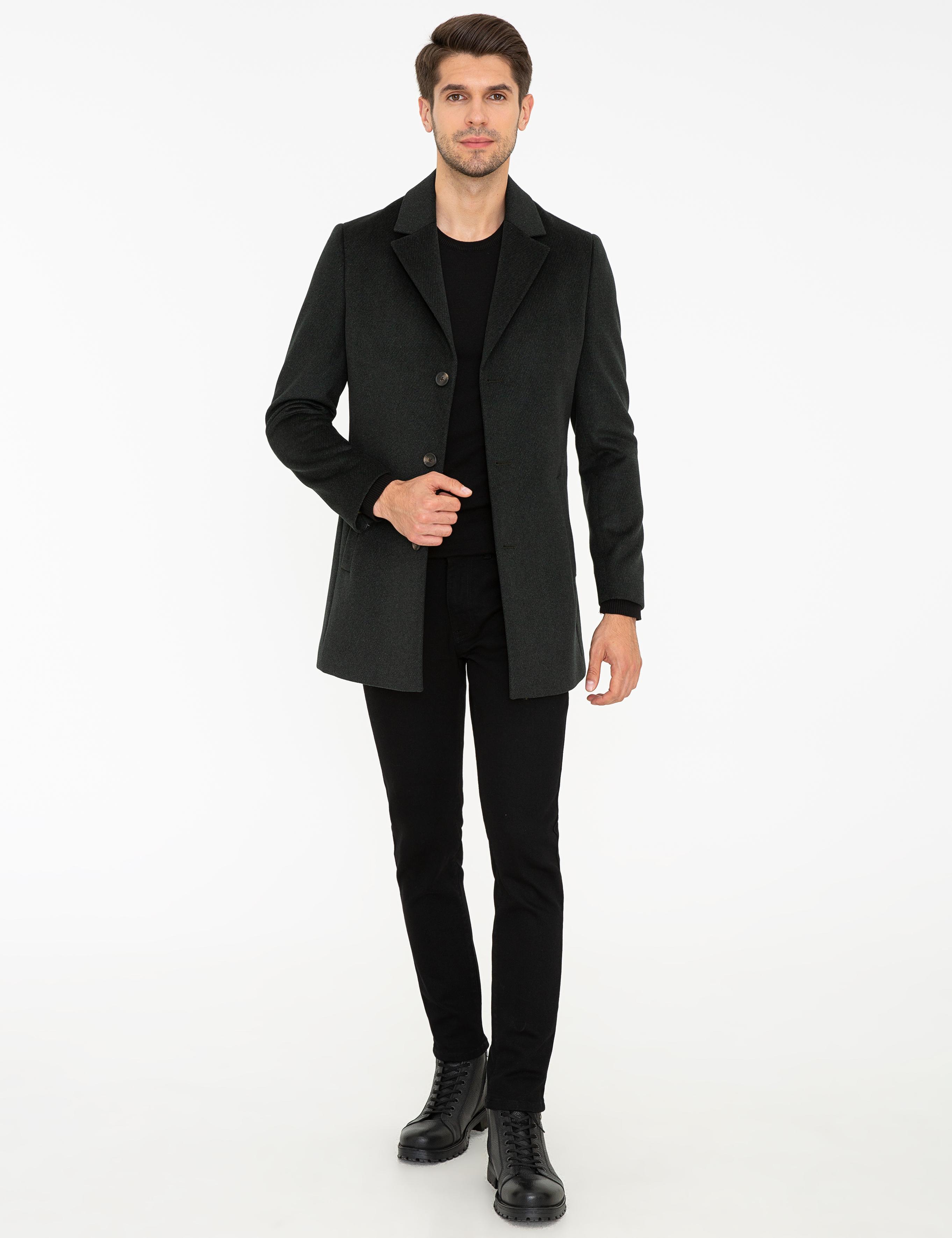 Haki Ex. Slim Fit Kaşe Kaban