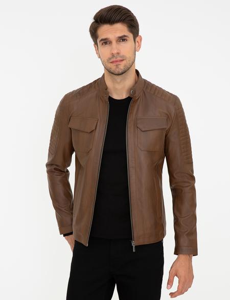 Açık Kahverengi Deri Ceket - 50250403002