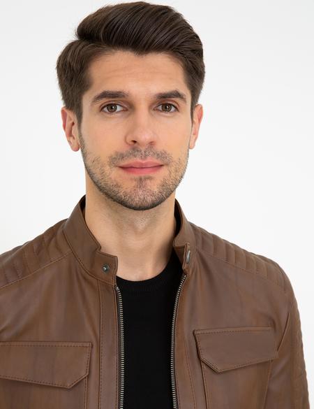 Açık Kahverengi Deri Ceket - 50250403002