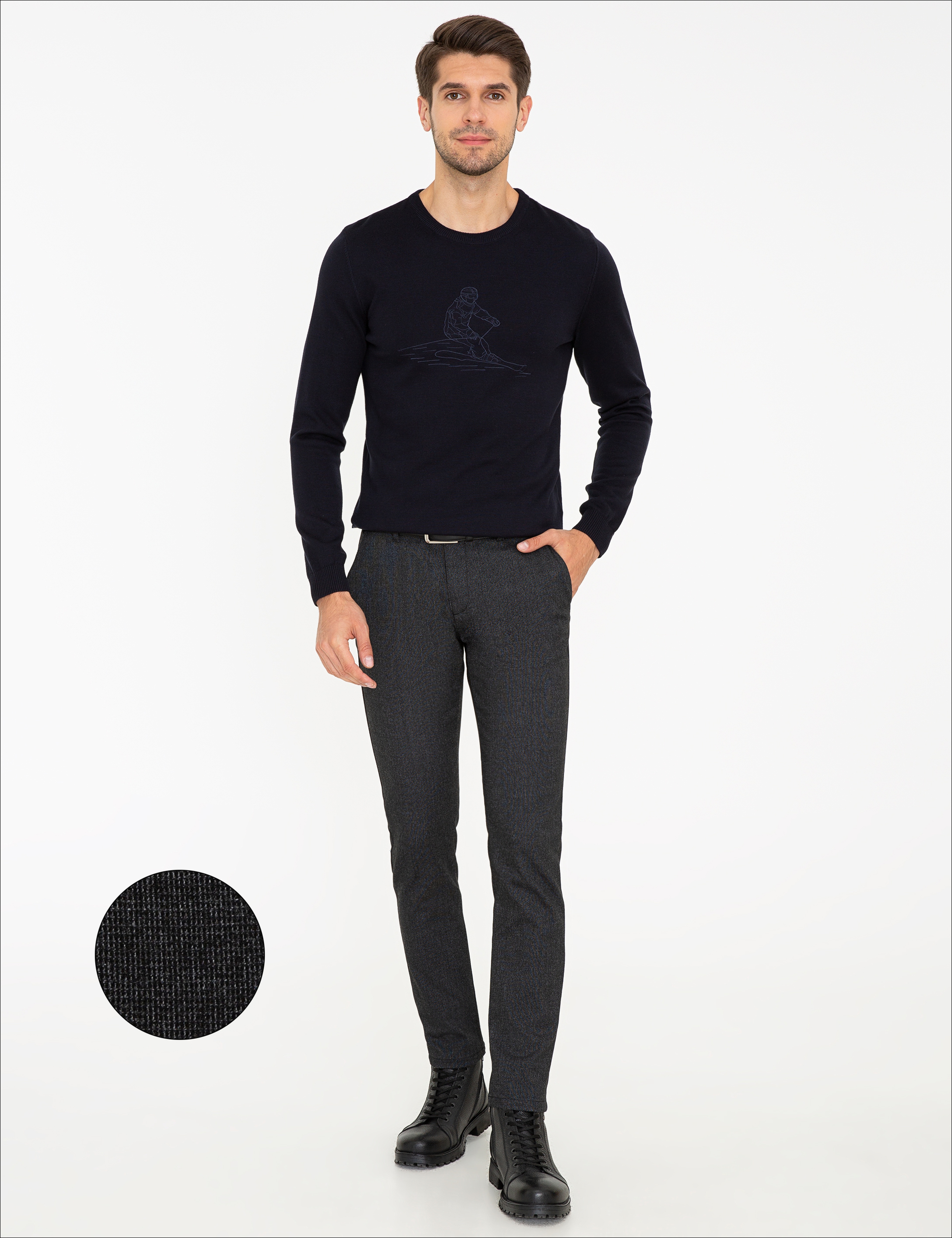 Siyah Slim Fit Kanvas Pantolon - Image 1