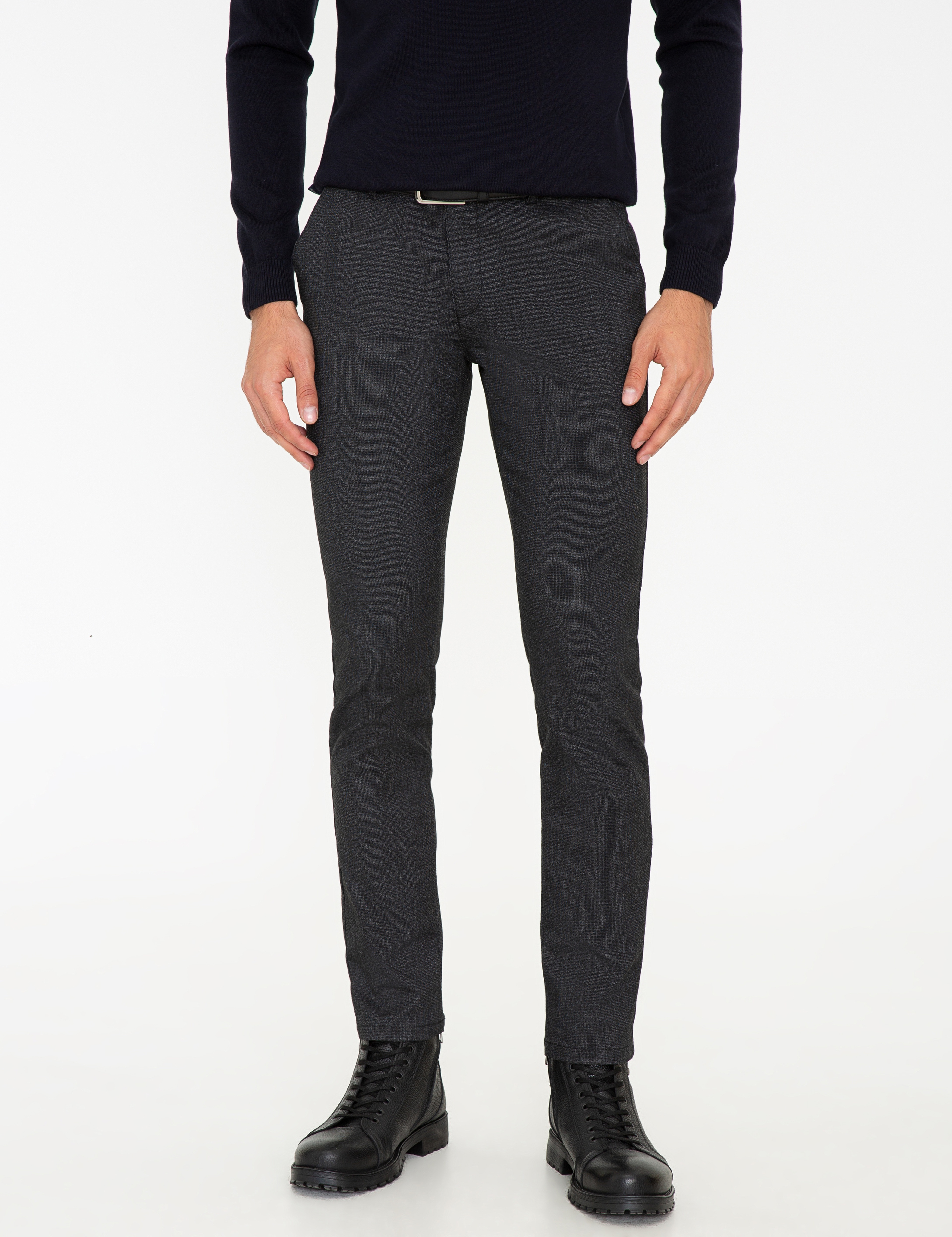 Siyah Slim Fit Kanvas Pantolon - Image 2