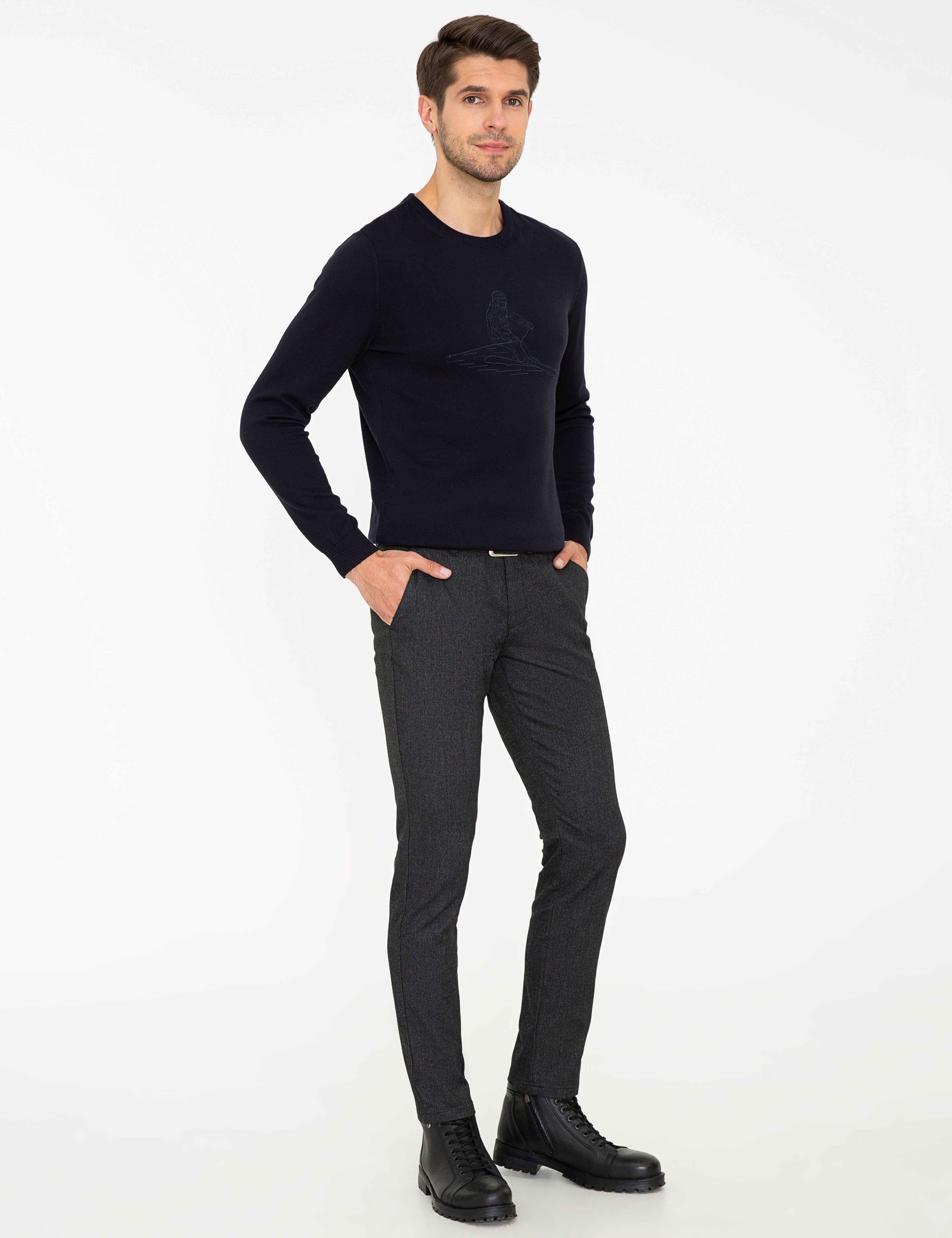 Siyah Slim Fit Kanvas Pantolon - Image 3