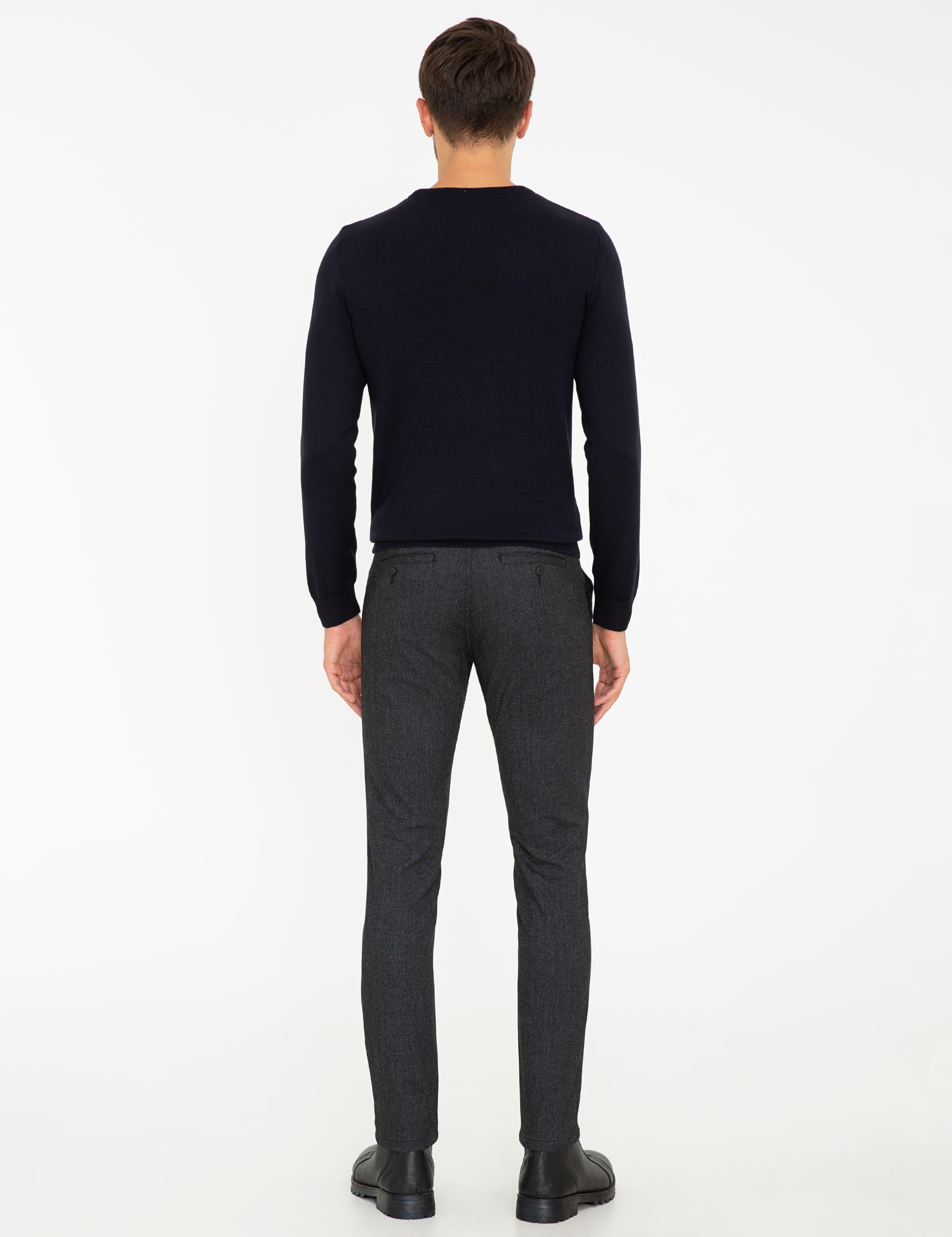 Siyah Slim Fit Kanvas Pantolon - Image 4