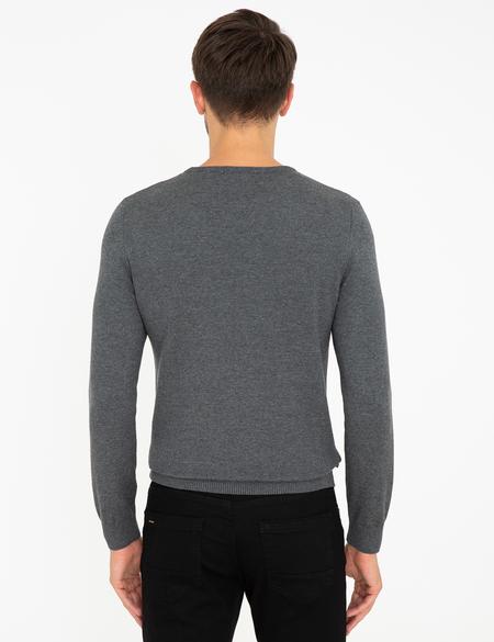 Gri Melanj Slim Fit Bisiklet Yaka Basic Triko Kazak - 50237801074