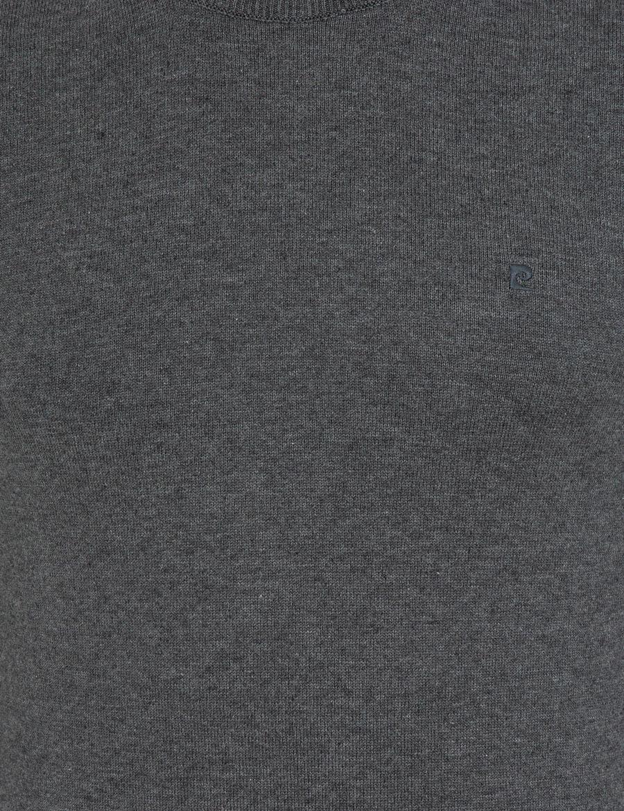 Gri Melanj Slim Fit Bisiklet Yaka Basic Triko Kazak