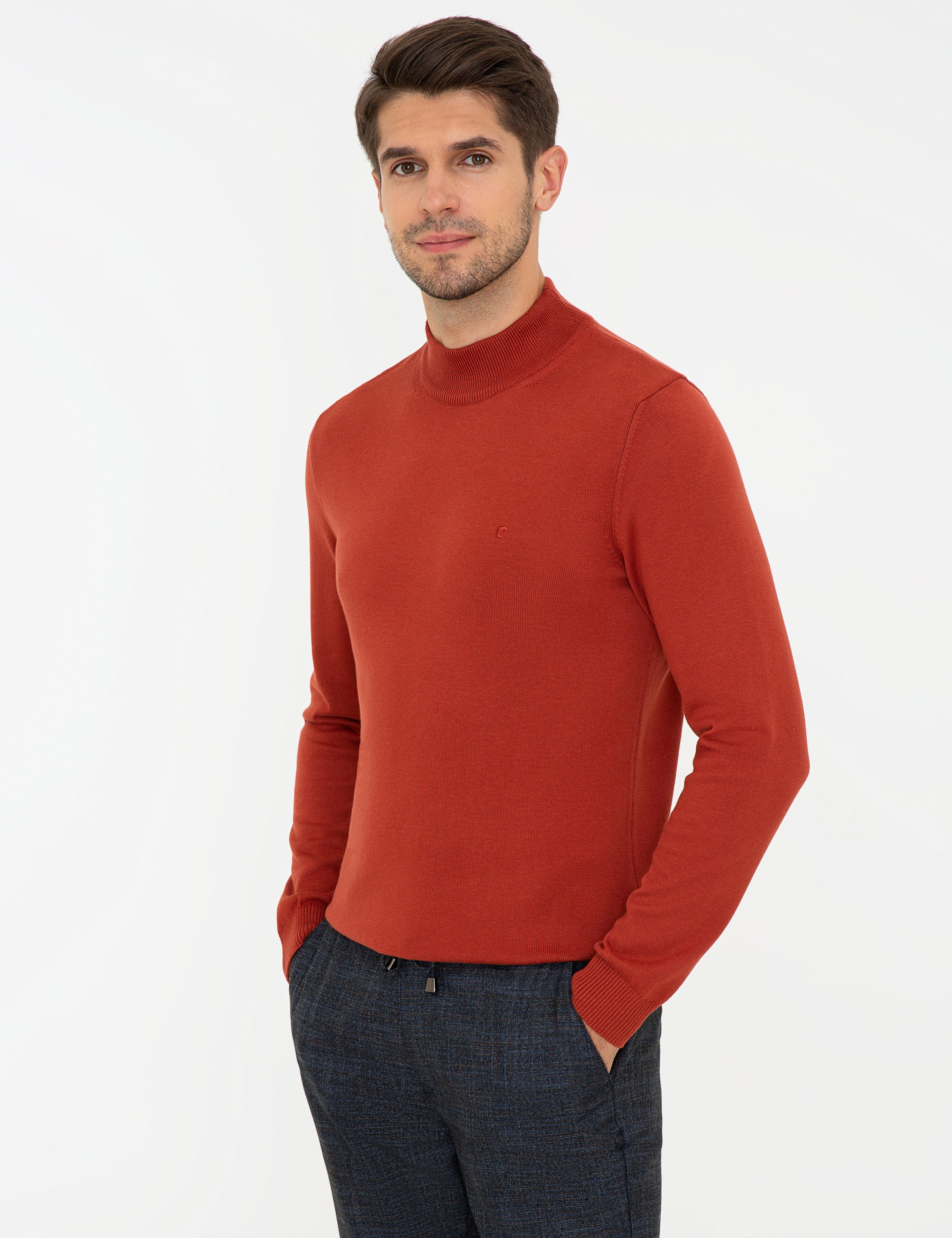 Kiremit Slim Fit Yarım Balıkçı Yaka Basic Triko Kazak