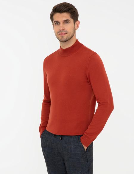 Kiremit Slim Fit Yarım Balıkçı Yaka Basic Triko Kazak - 50237780013