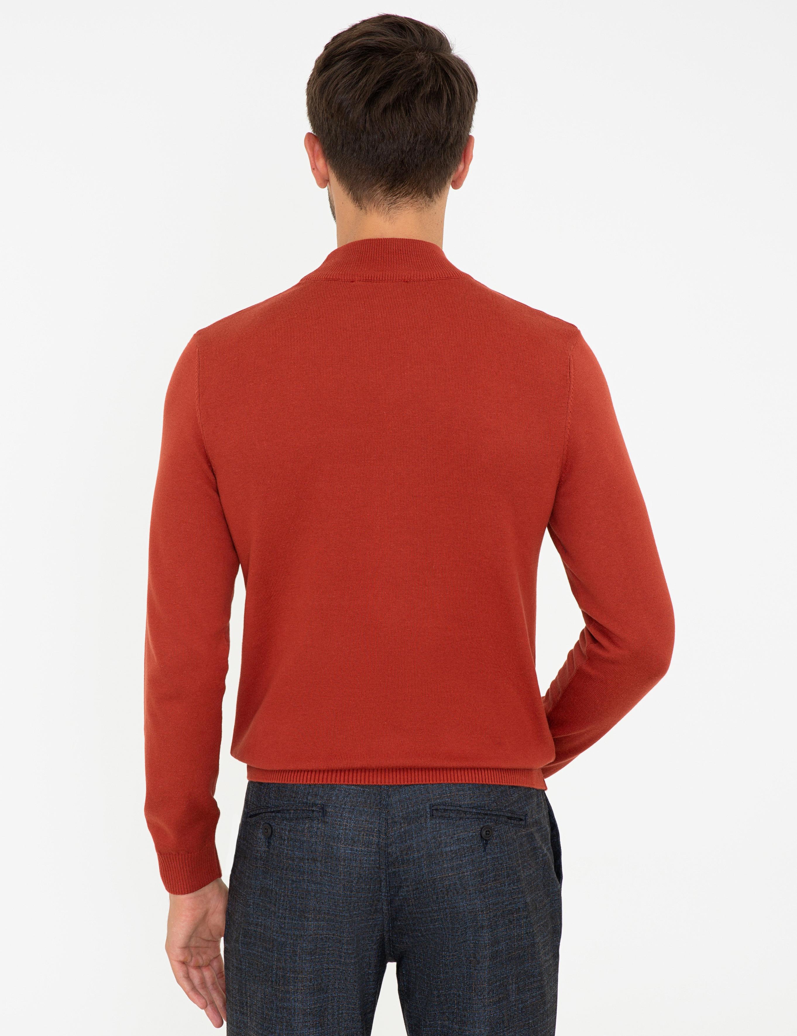 Kiremit Slim Fit Yarım Balıkçı Yaka Basic Triko Kazak