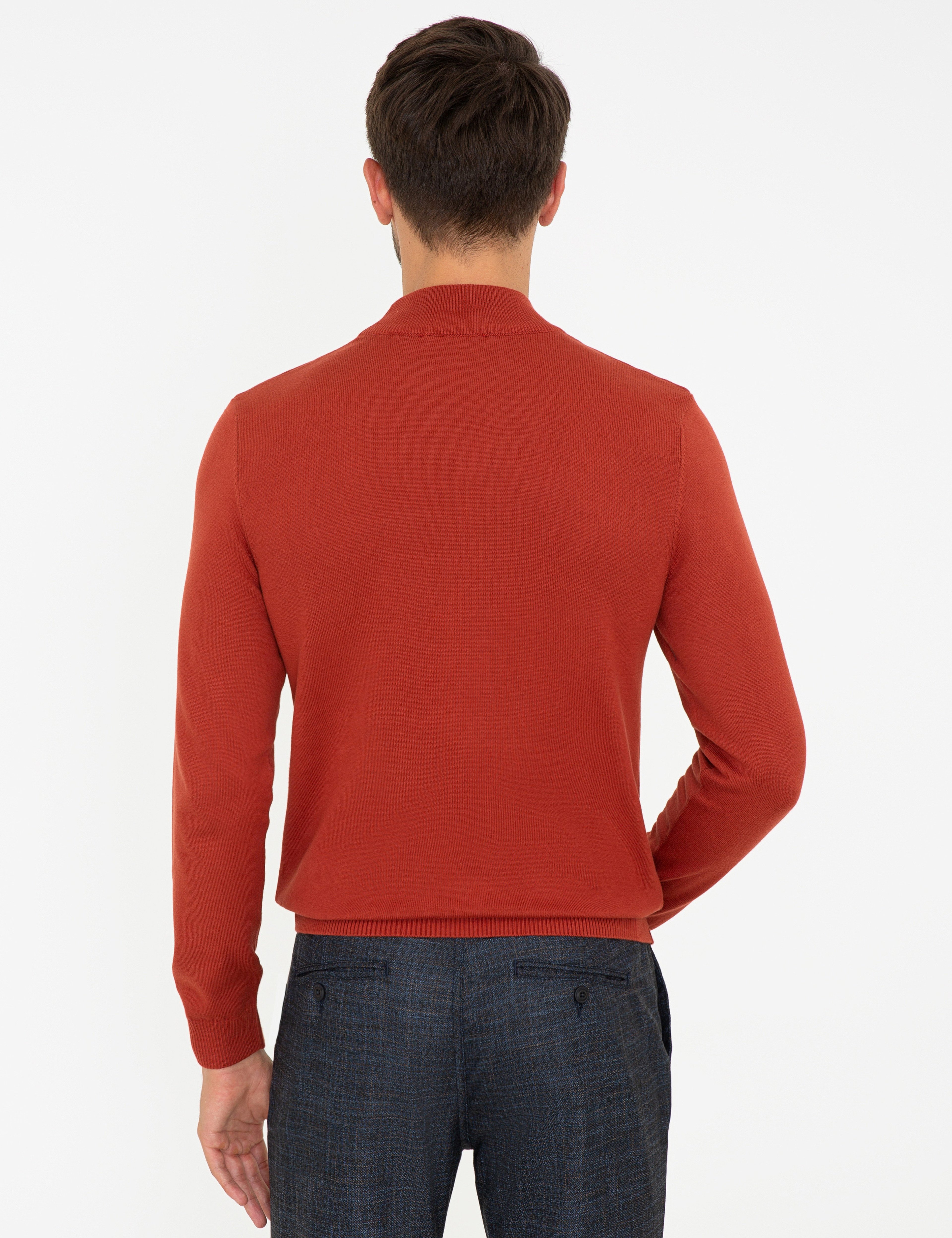 Kiremit Slim Fit Yarım Balıkçı Yaka Basic Triko Kazak - Image 4