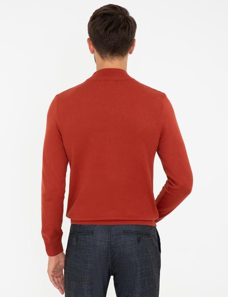 Kiremit Slim Fit Yarım Balıkçı Yaka Basic Triko Kazak - 50237780013