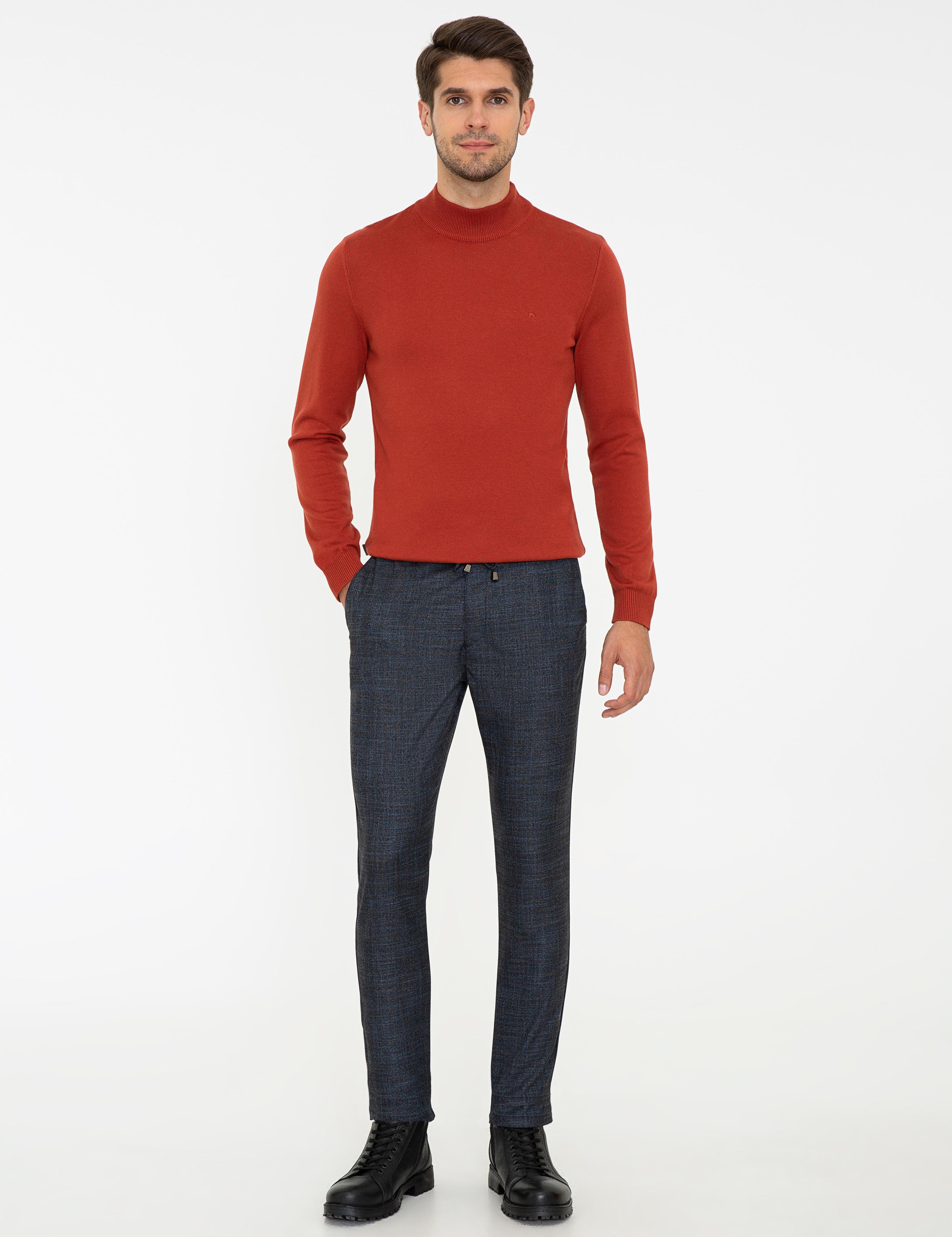 Kiremit Slim Fit Yarım Balıkçı Yaka Basic Triko Kazak