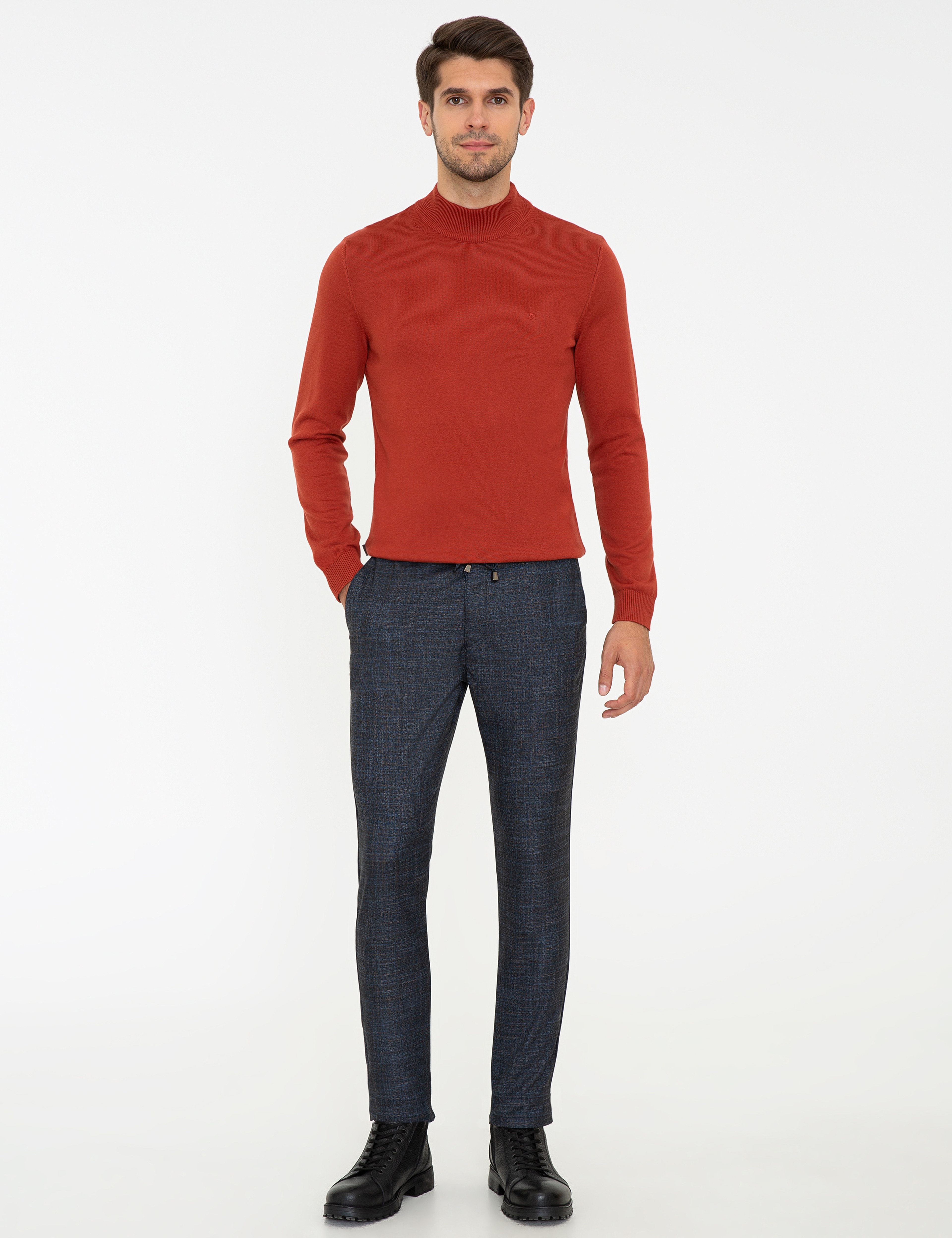 Kiremit Slim Fit Yarım Balıkçı Yaka Basic Triko Kazak