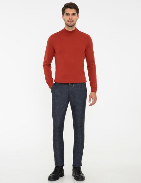 Kiremit Slim Fit Yarım Balıkçı Yaka Basic Triko Kazak - 50237780013