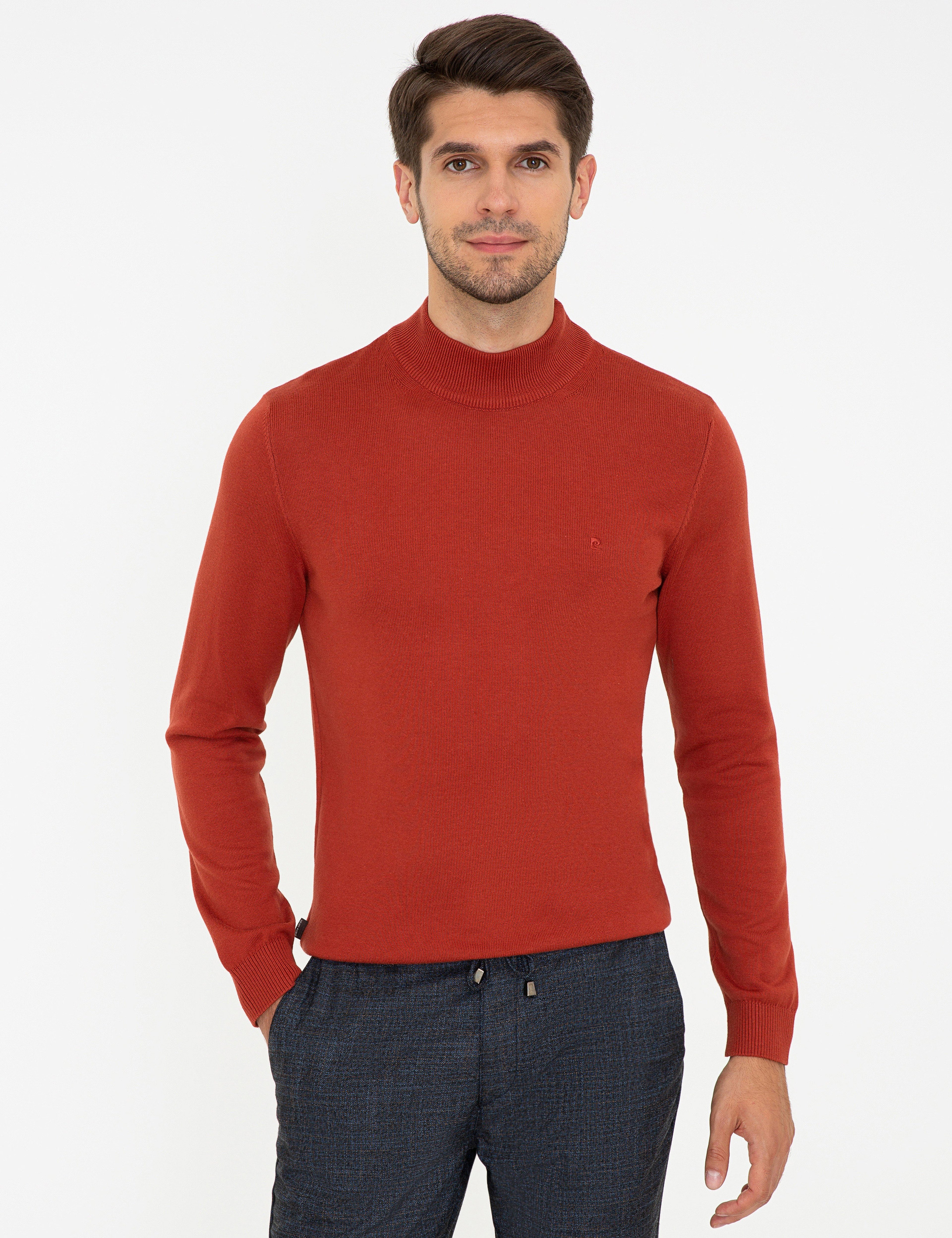 Kiremit Slim Fit Yarım Balıkçı Yaka Basic Triko Kazak - Image 1