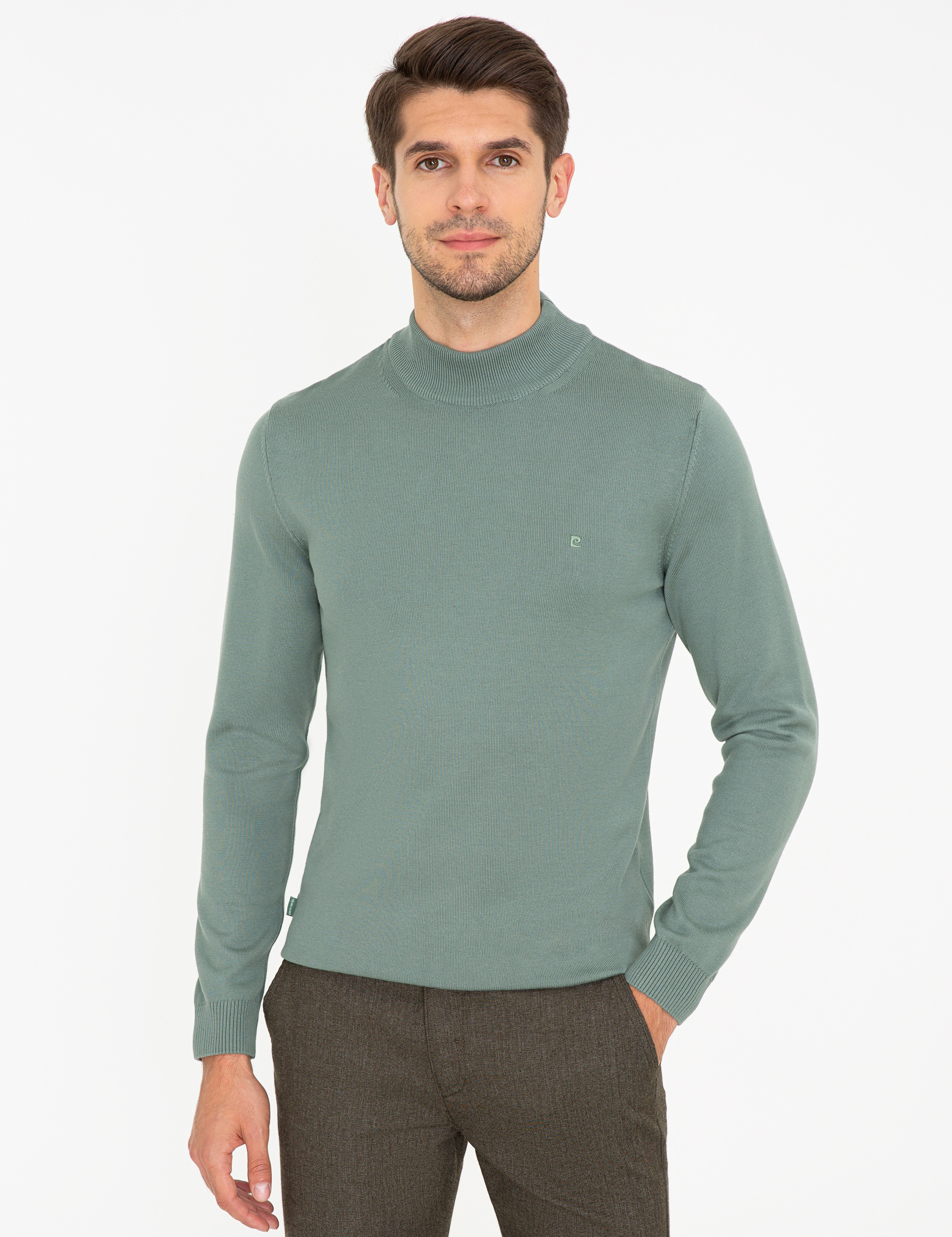 Yeşil Slim Fit Basic Kazak - Image 1