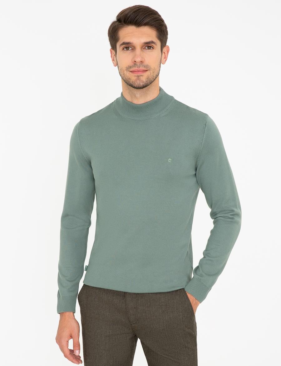 Yeşil Slim Fit Basic Kazak